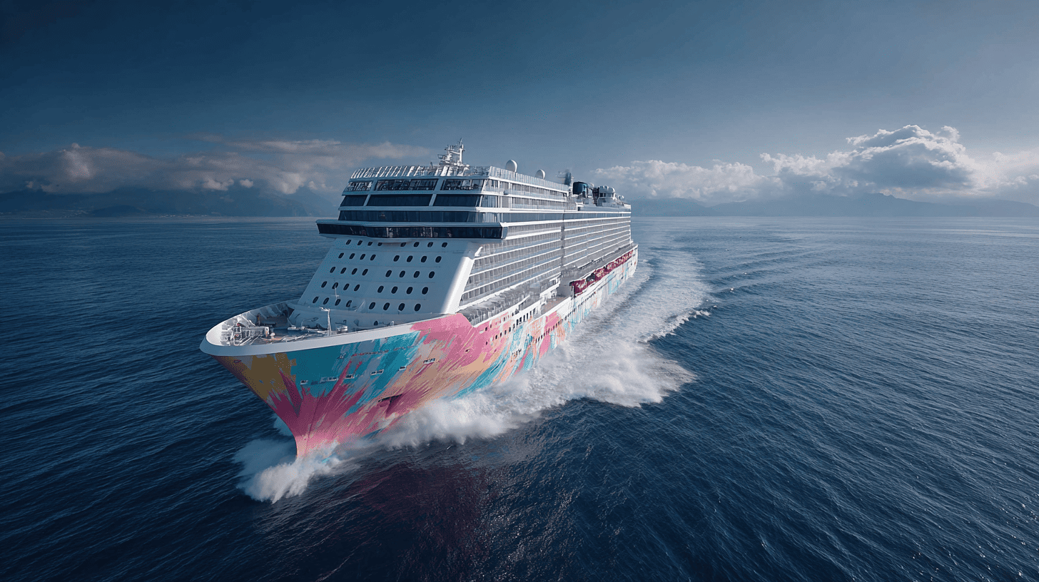 Icon of the Seas navire Royal Caribbean amarré au port avec design moderne et futuriste