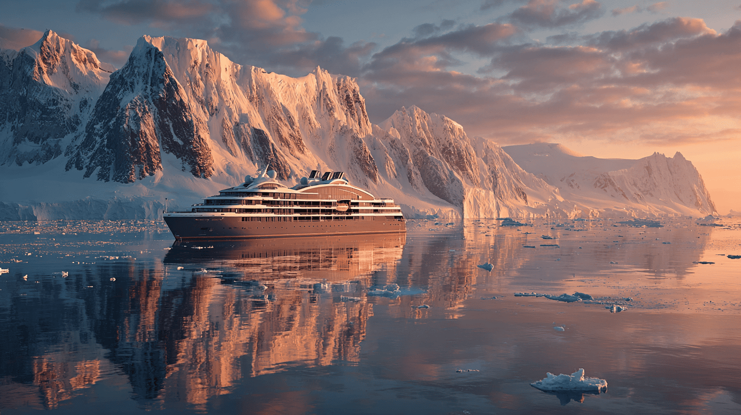 Navire Ponant en destination d'expédition Petit navire Ponant ancré près d'une côte sauvage et isolée, illustration de l'accès aux destinations d'expédition exclusives