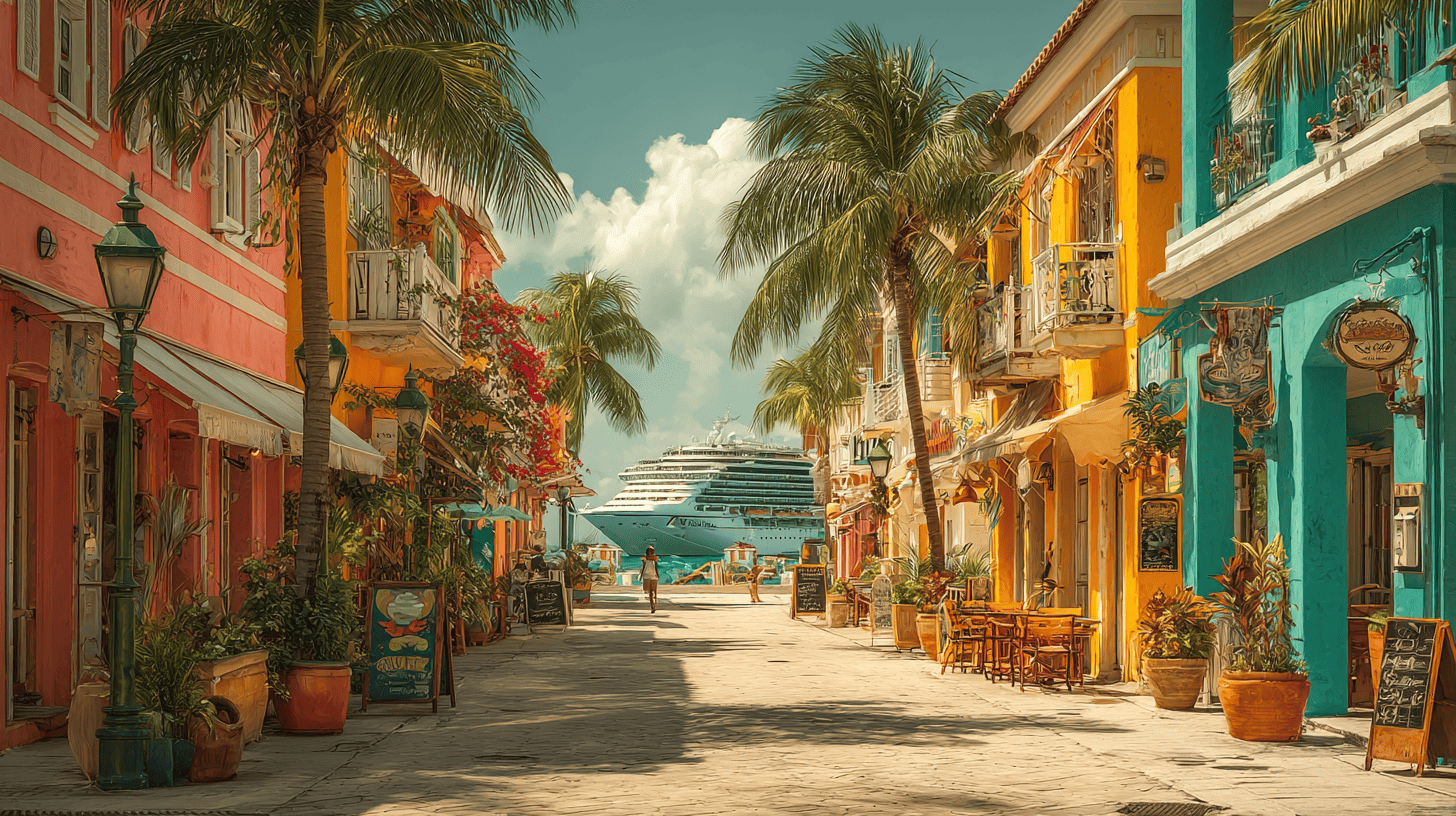 Navire de croisière amarré au port de Salvador de Bahia avec façades coloniales colorées du Pelourinho en arrière-plan
