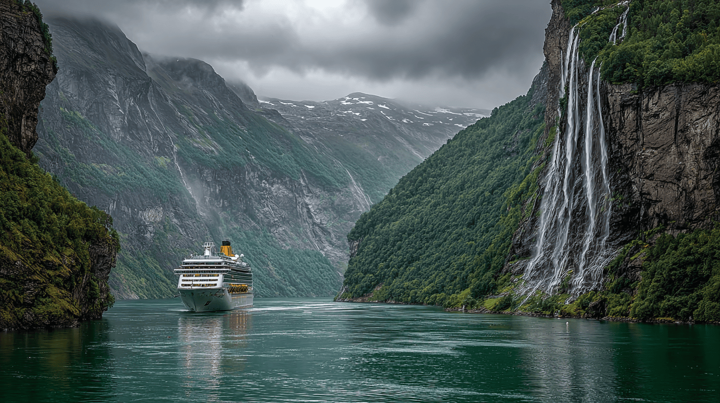 Navire CFC Croisière naviguant dans le Geirangerfjord en Norvège, destination croisière fluviale