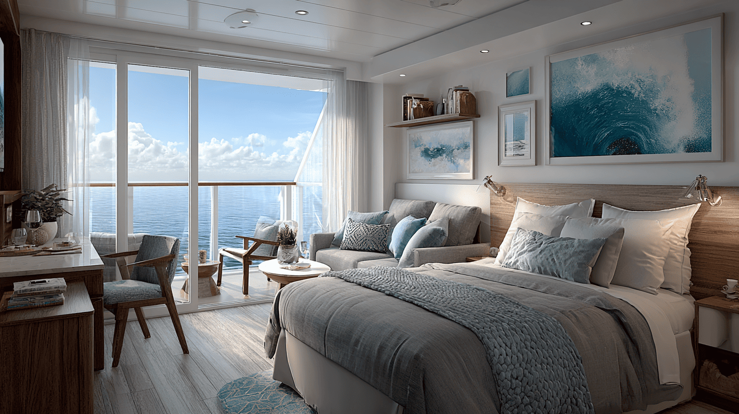 Cabine balcon Icon of the Seas avec lit king size, balcon privé et vue sur l'océan