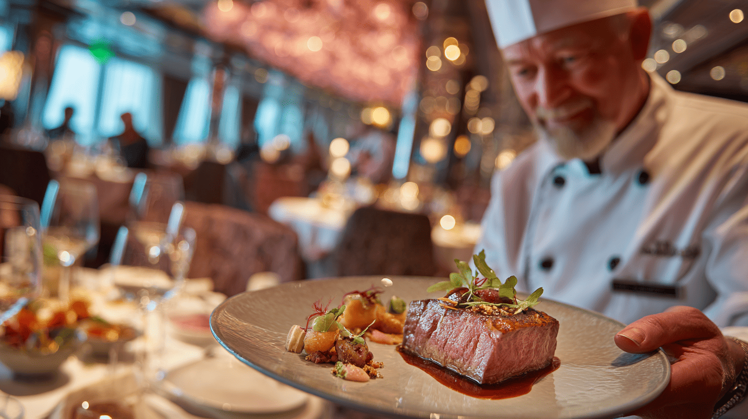 Restaurant traditionnel crétois avec tables en terrasse, spécialités locales et vue sur la vieille ville
