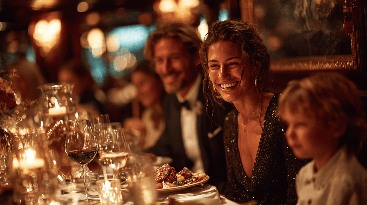 Famille dînant ensemble dans un restaurant Costa avec service all-inclusive complet