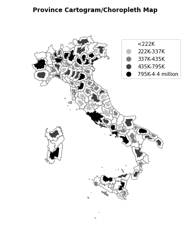 Graphic showing the cartogram of the provinces