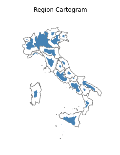 Graphic showing the cartogram of the regions