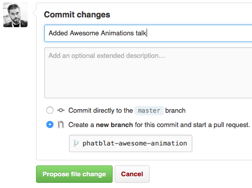 Commit changes form