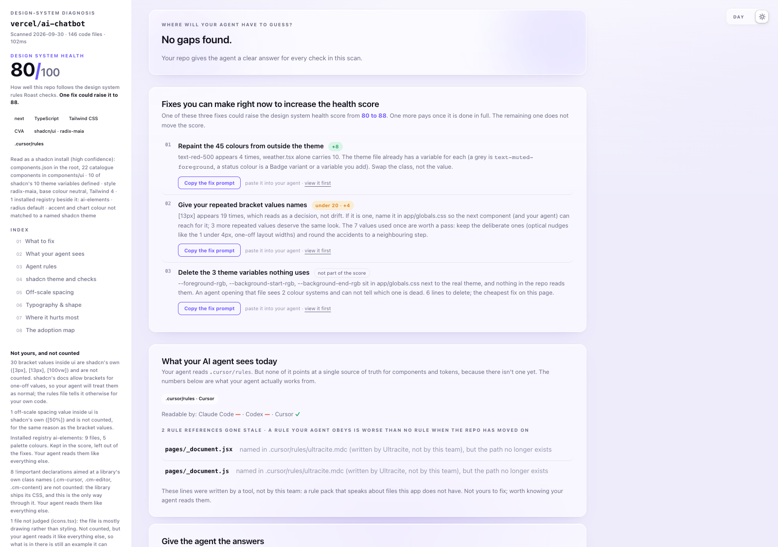 The diagnosis report in light mode