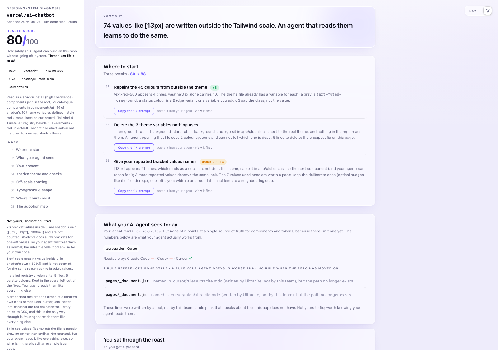 The diagnosis report in light mode