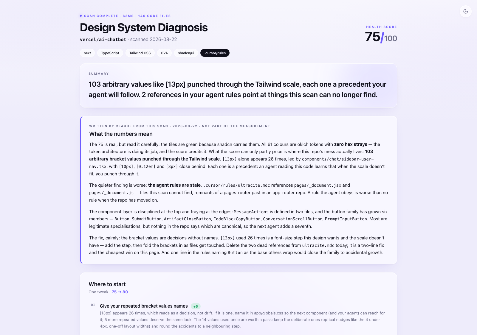 The diagnosis report in light mode