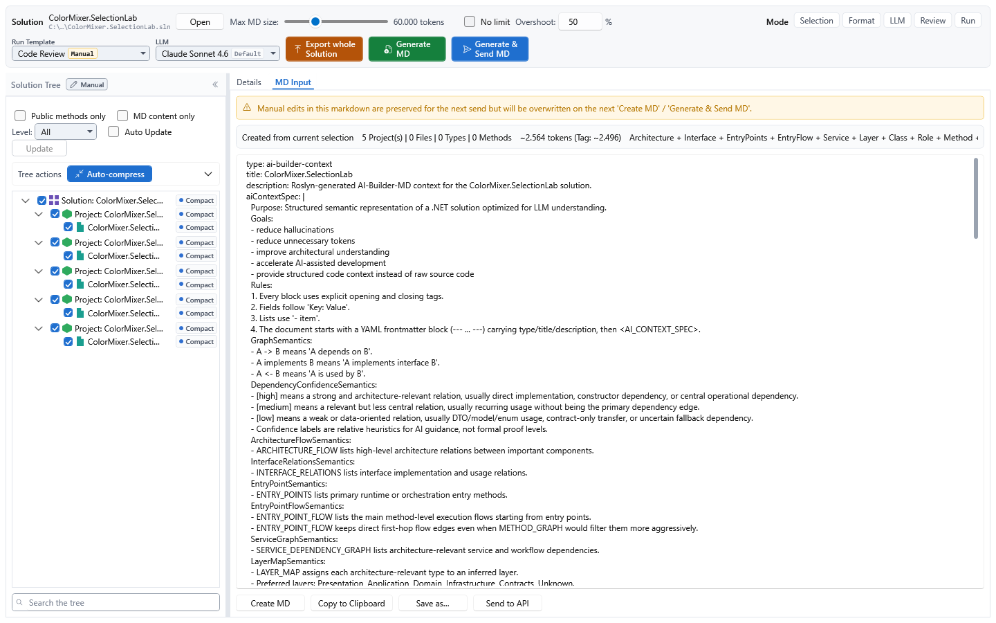 AIContextBuilder desktop app with a loaded solution