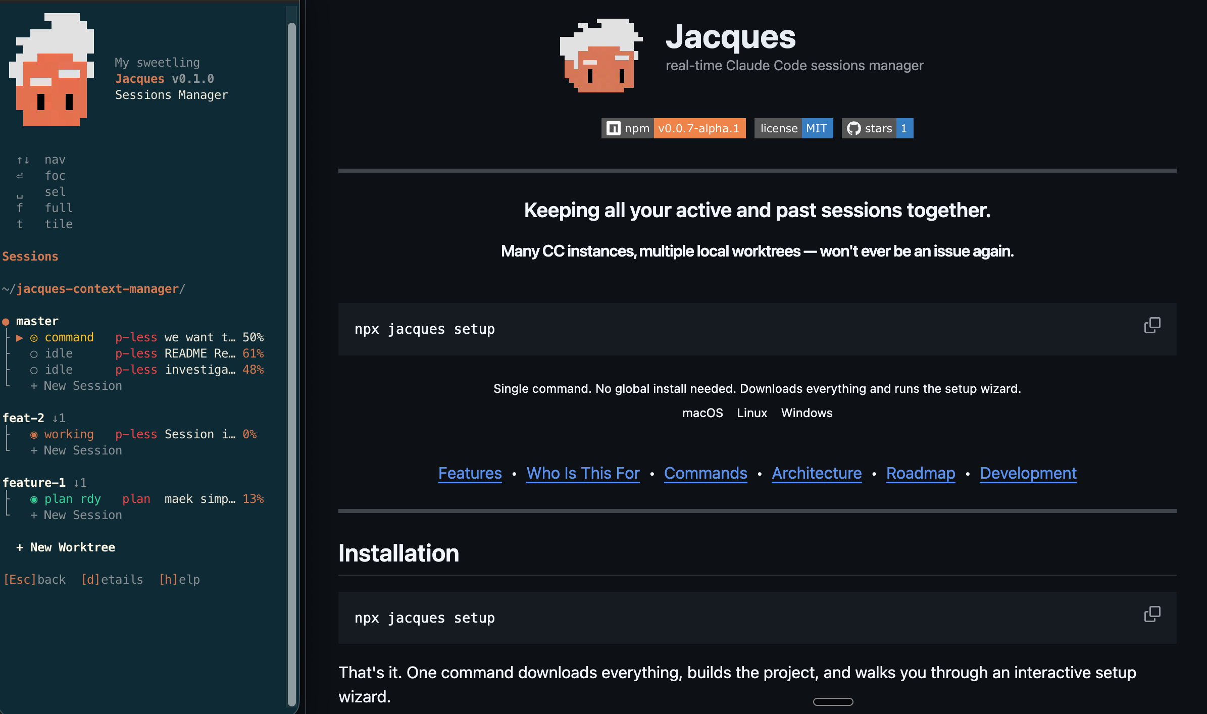 Jacques CLI alongside GitHub README