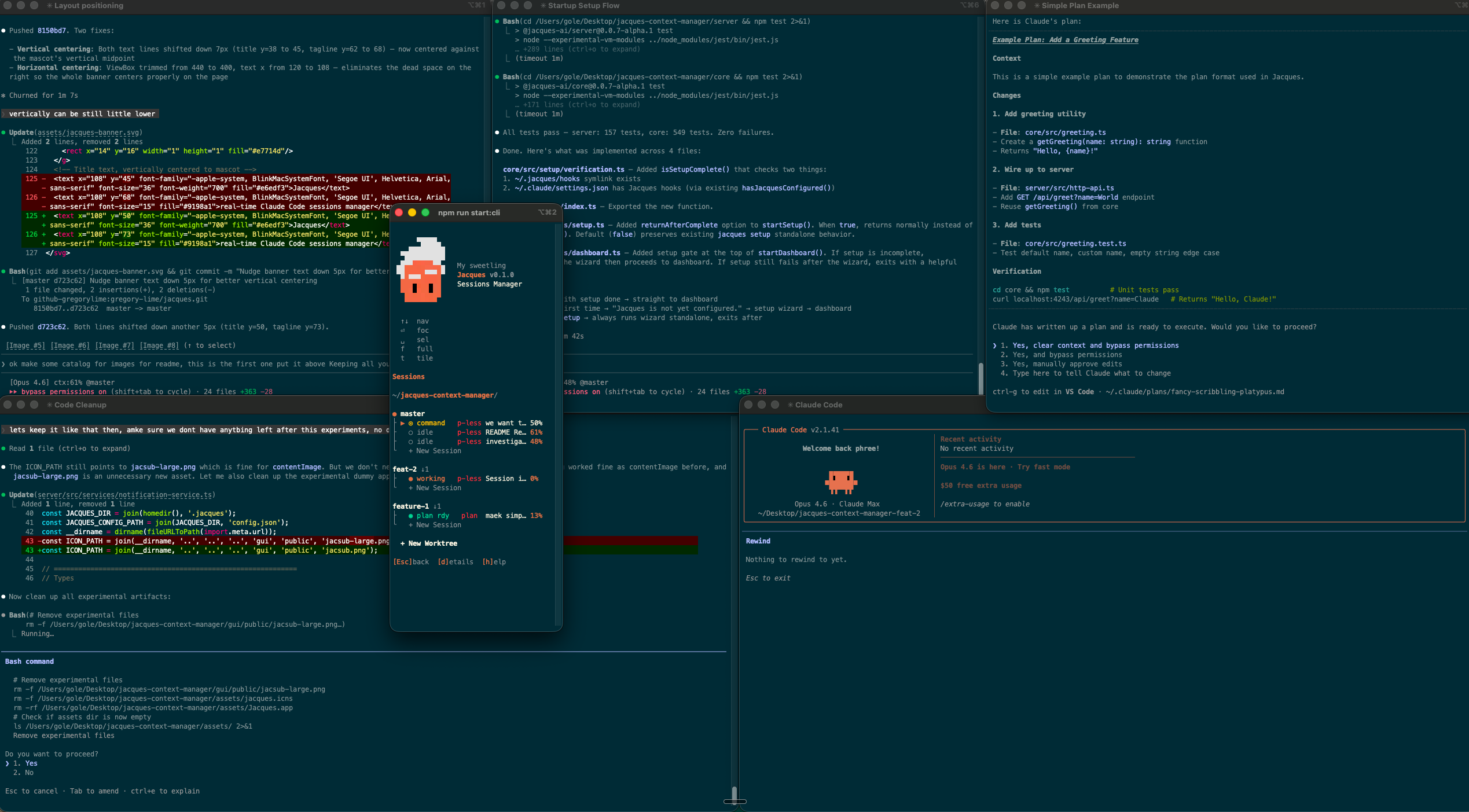 Jacques full workspace — CLI, setup, plans