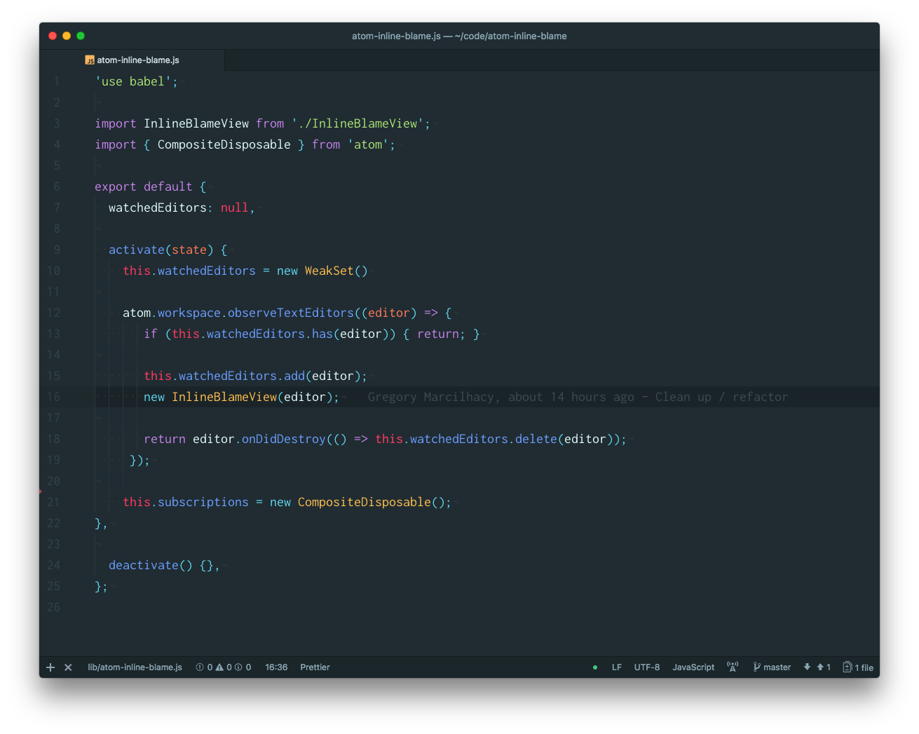 Atom Inline Blame Screenshot