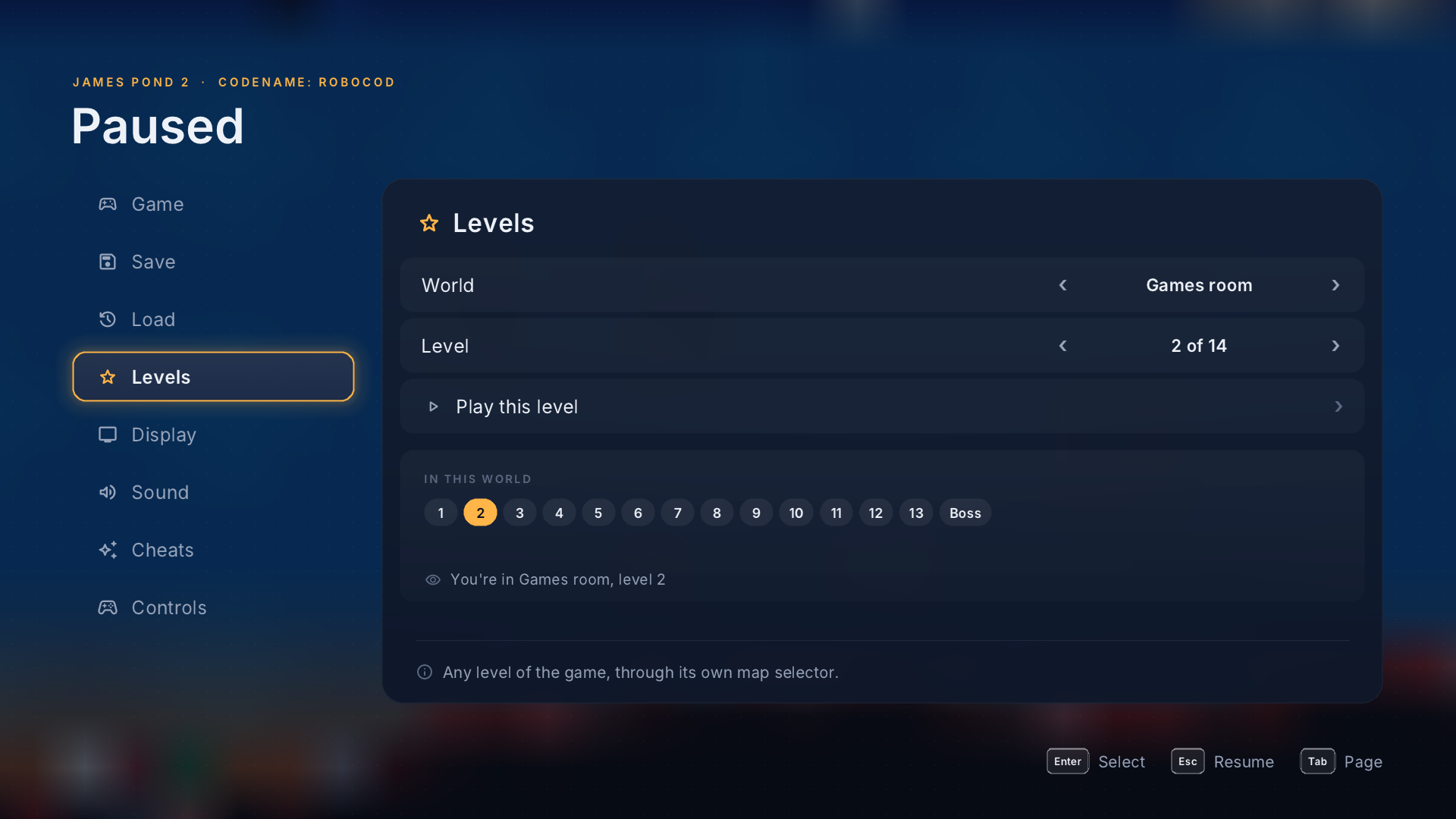 Level select