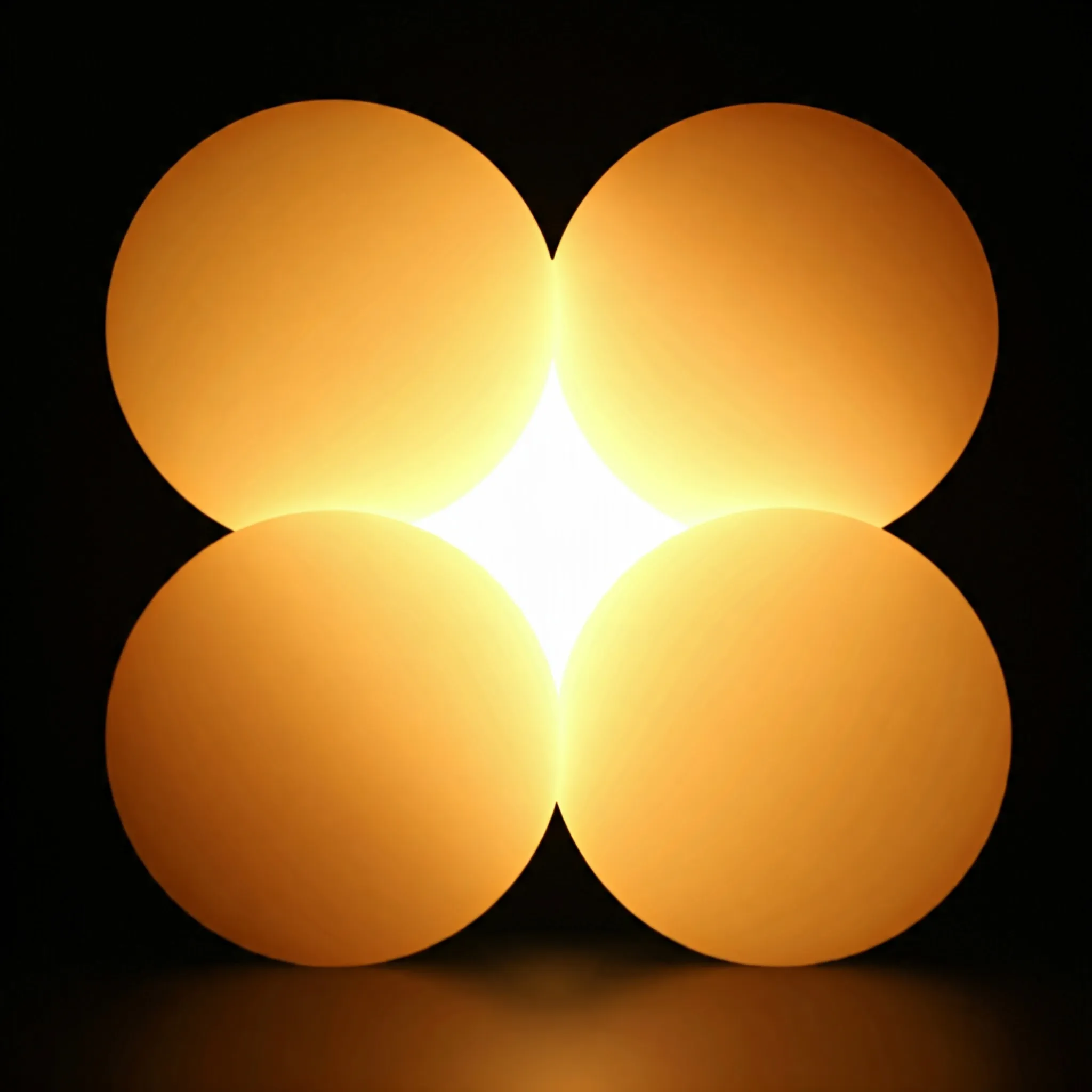 Four soft light orbs orbiting around a central glowing point, signifying combination.