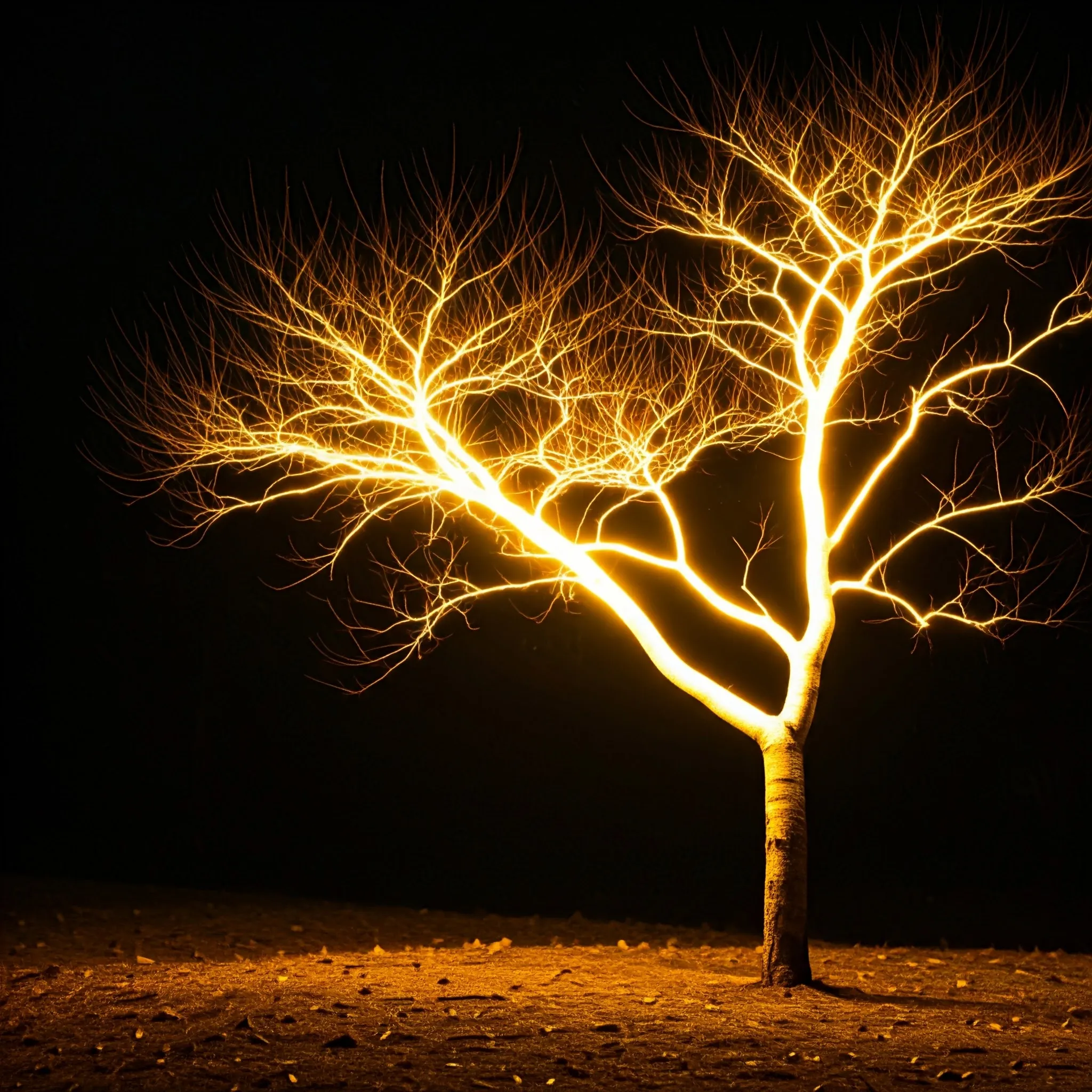 A glowing tree viewed from the right side, with the rightmost nodes gently illuminating.