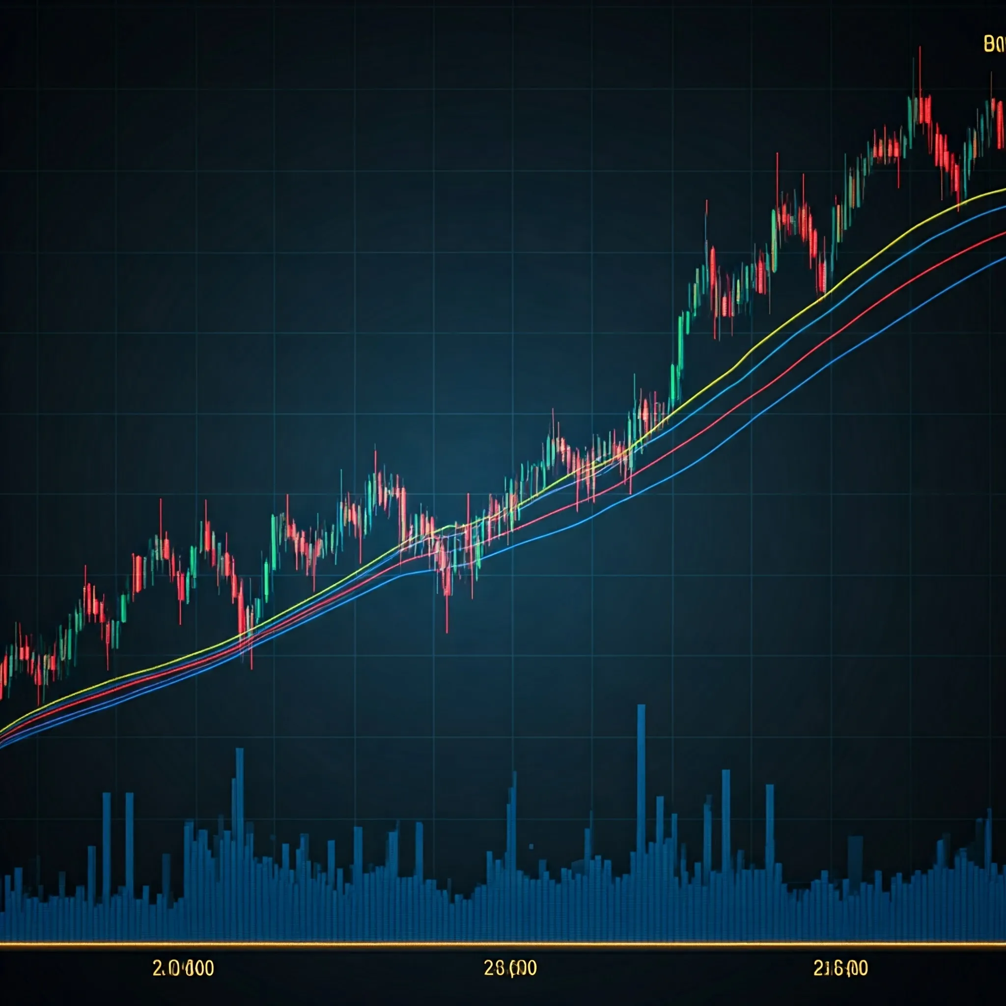 A graph of stock prices where the optimal buying and selling points are gently illuminated, with cooldown periods clearly marked