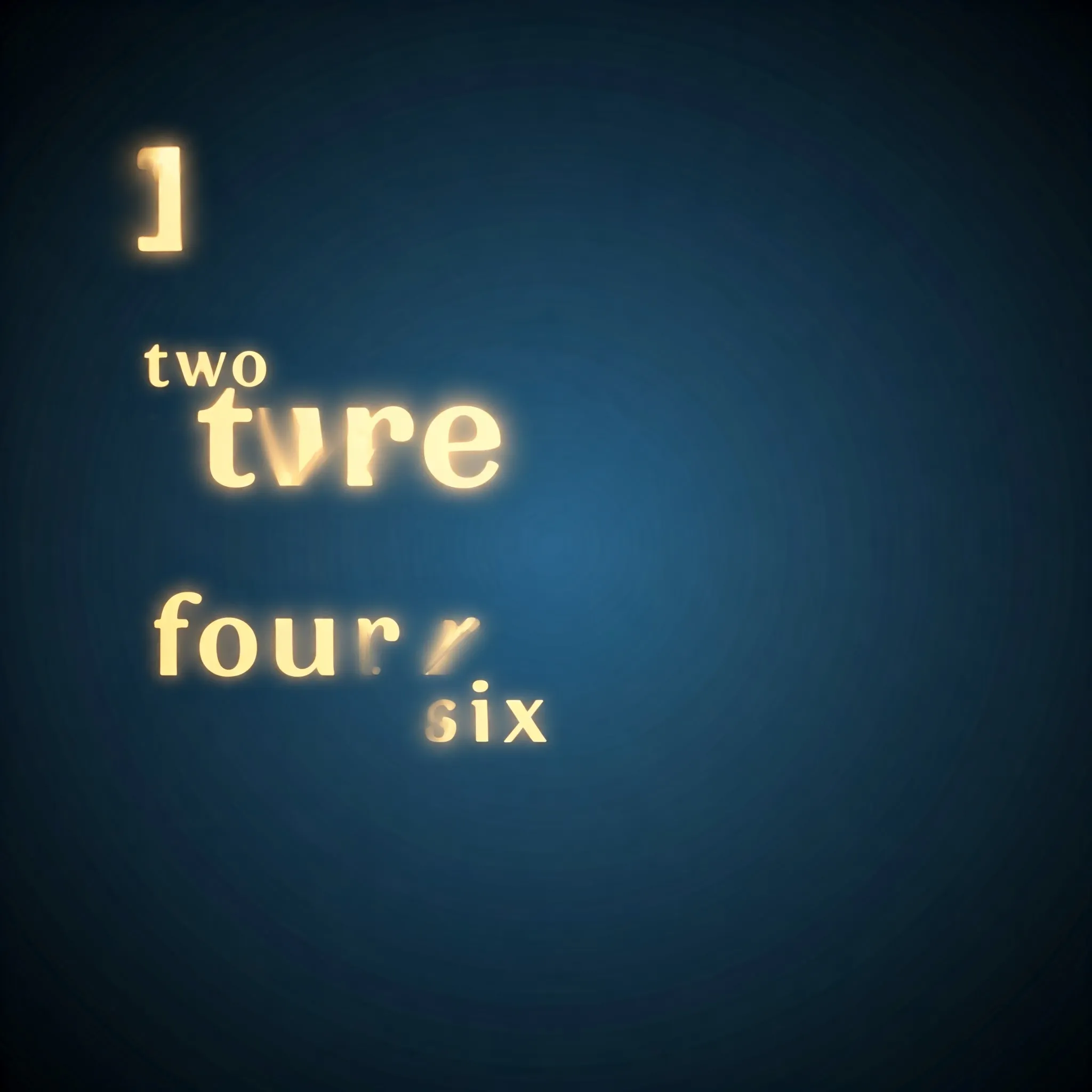 A sequence of English words forming digits, with each word gently transforming into its corresponding digit.