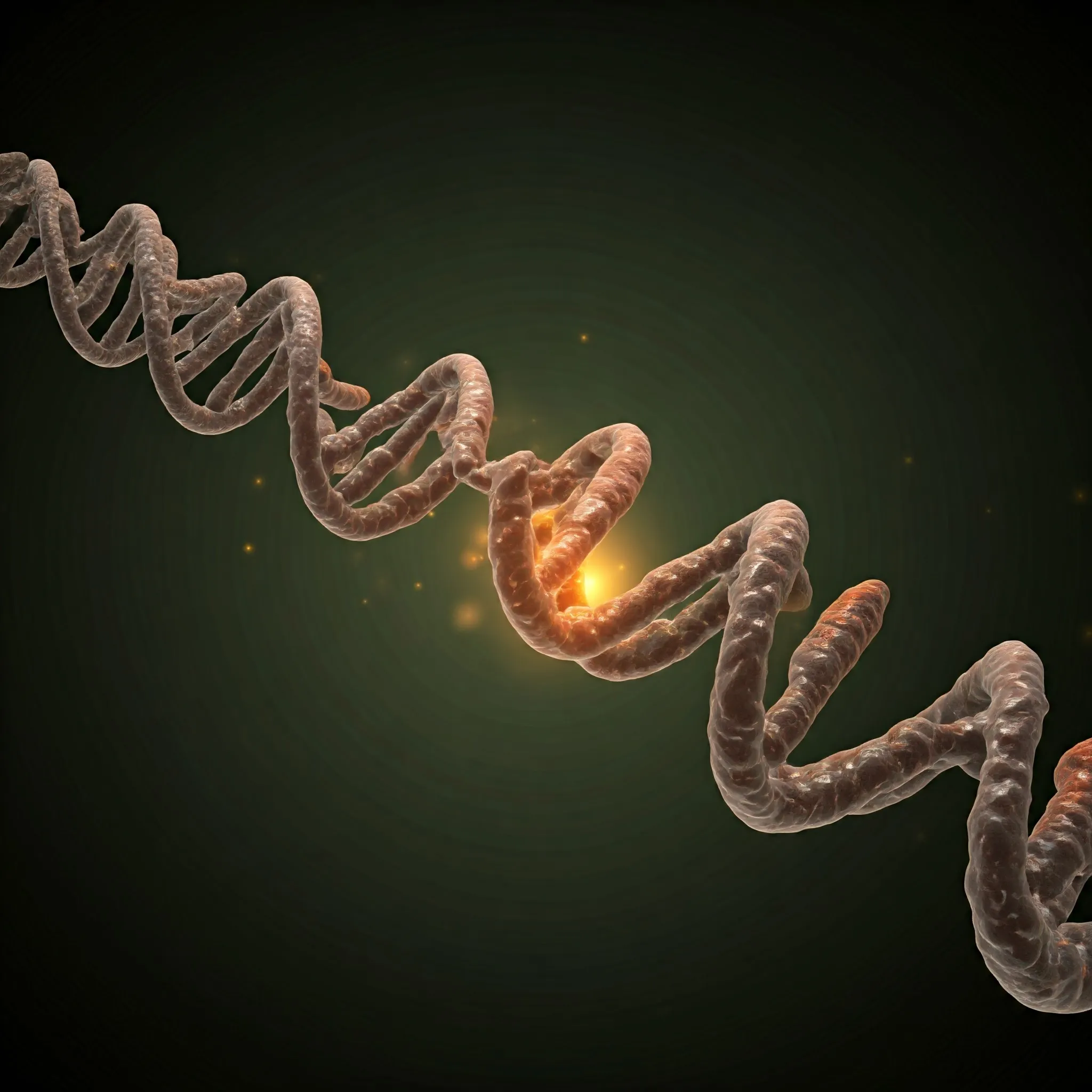 A series of genes evolving through mutations, with each valid mutation softly glowing as it occurs.