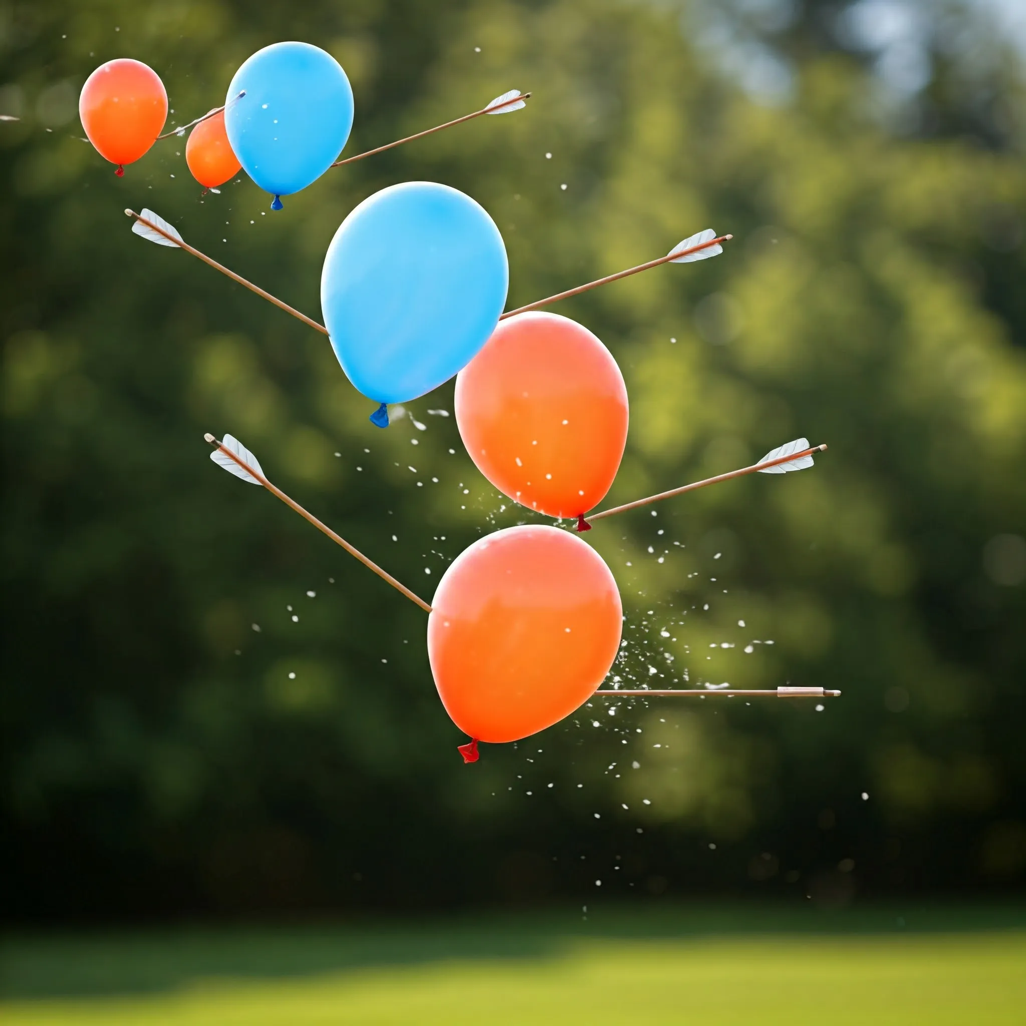 A sequence of balloons gently bursting with each arrow, showing the optimal number of arrows needed.