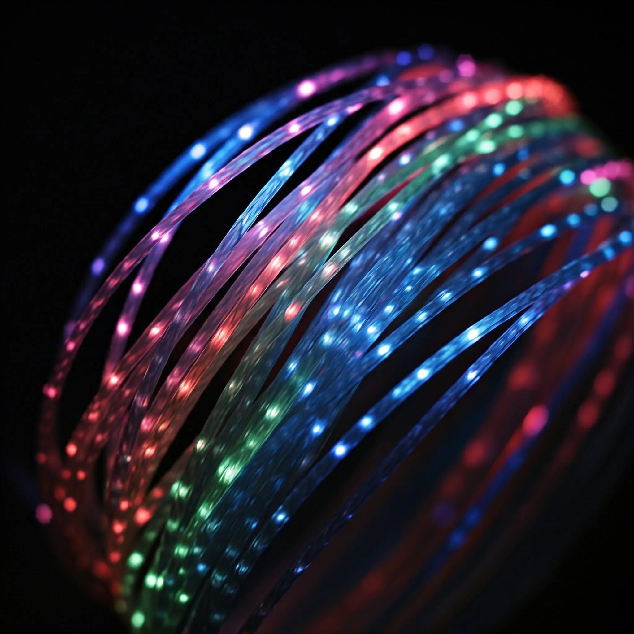 A glowing string where unique substrings wrap around and light up as they form distinct patterns.