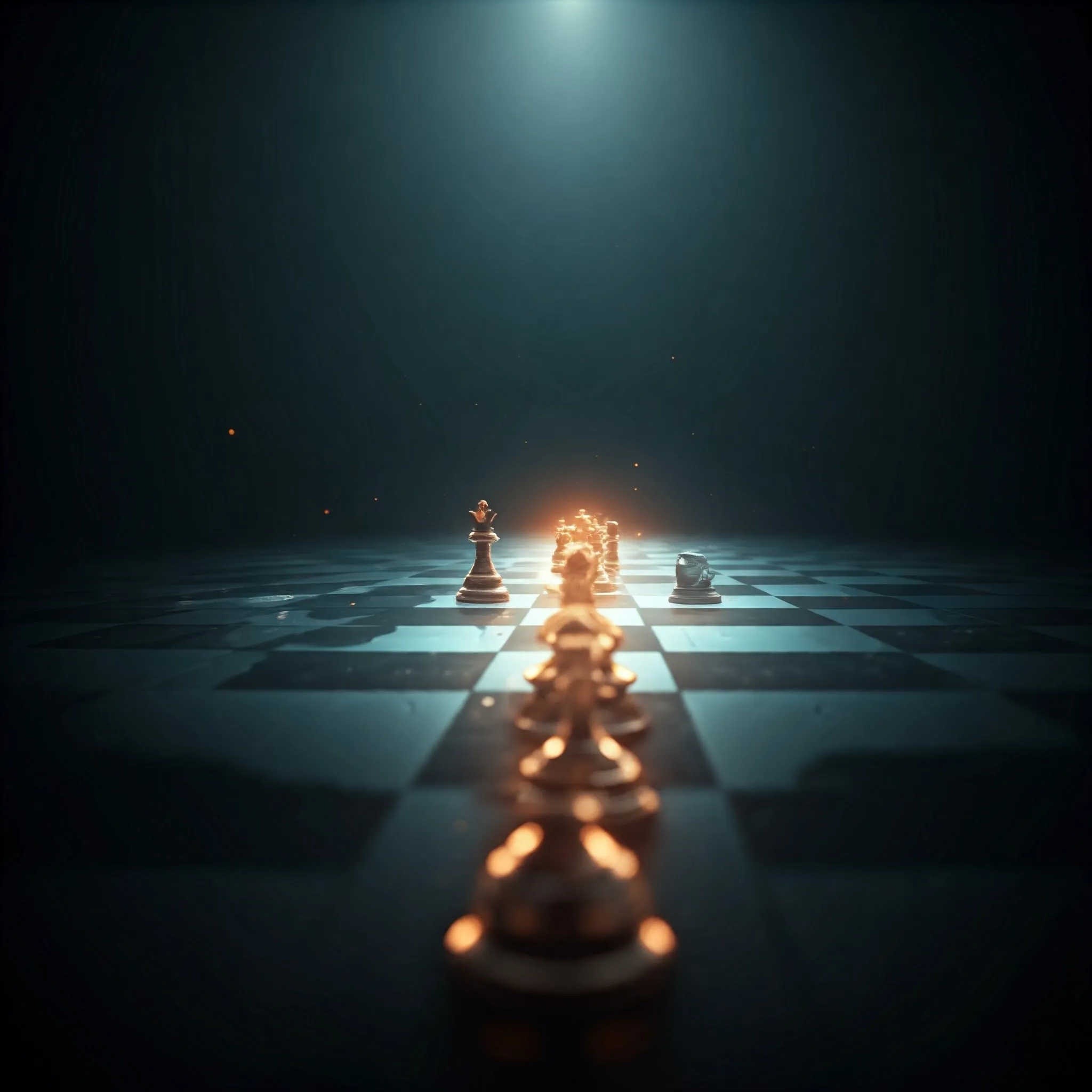 A glowing sequence where the winner is predicted based on optimal strategies, with each move softly glowing.