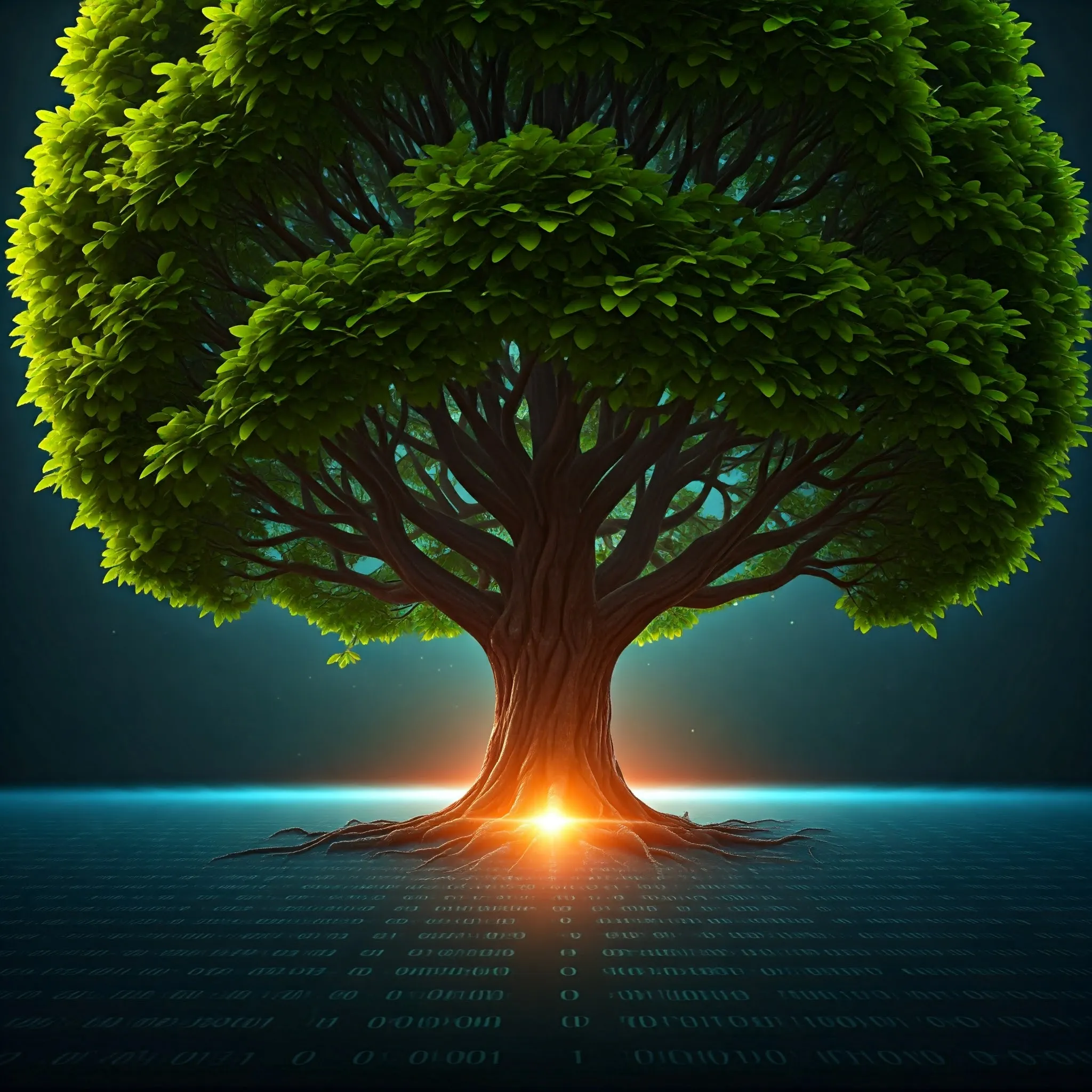 A tree with a glowing bottom-left node, showing the value of the deepest leftmost node in the binary tree.