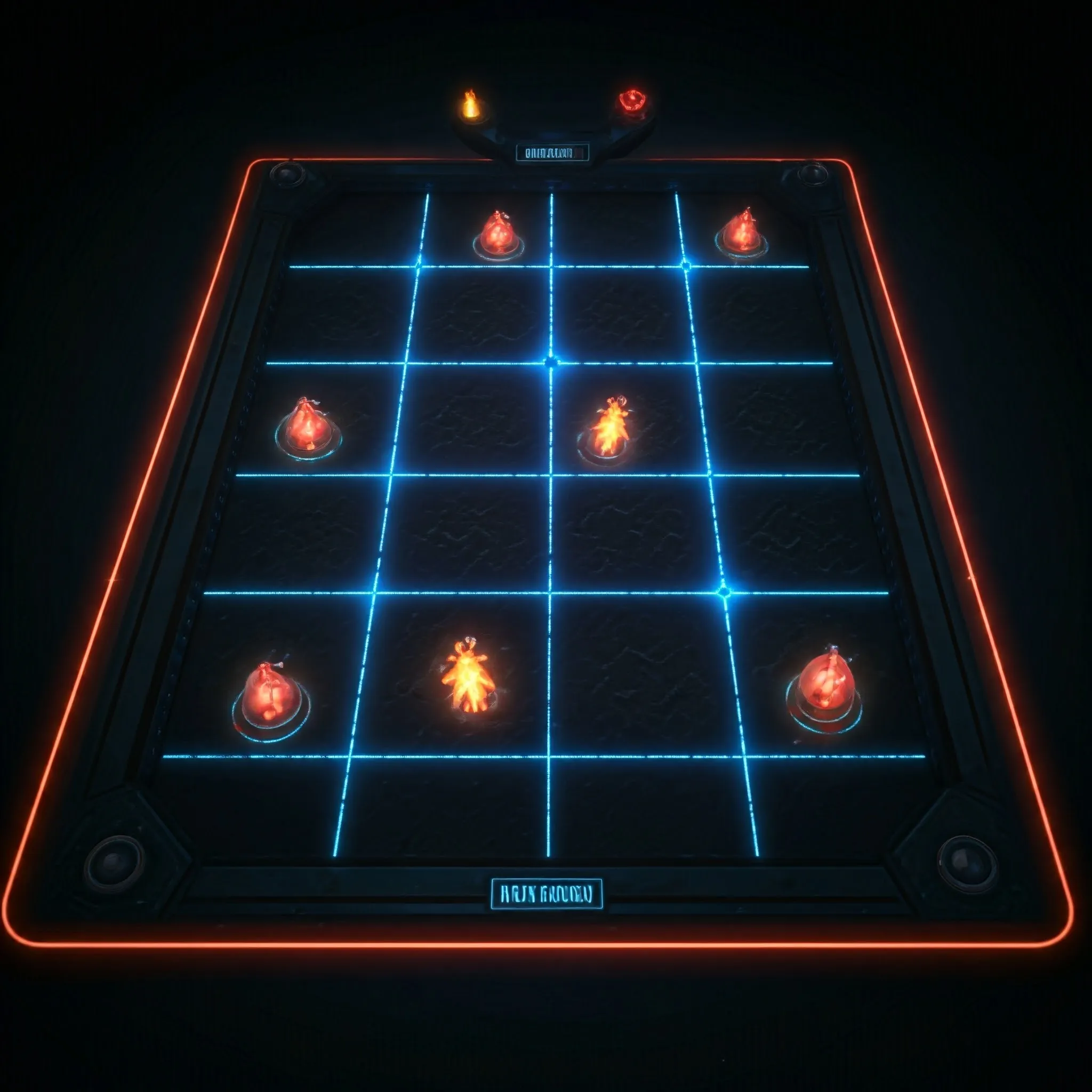 A glowing grid with mines and safe spots, where the player’s moves are highlighted to avoid mines.