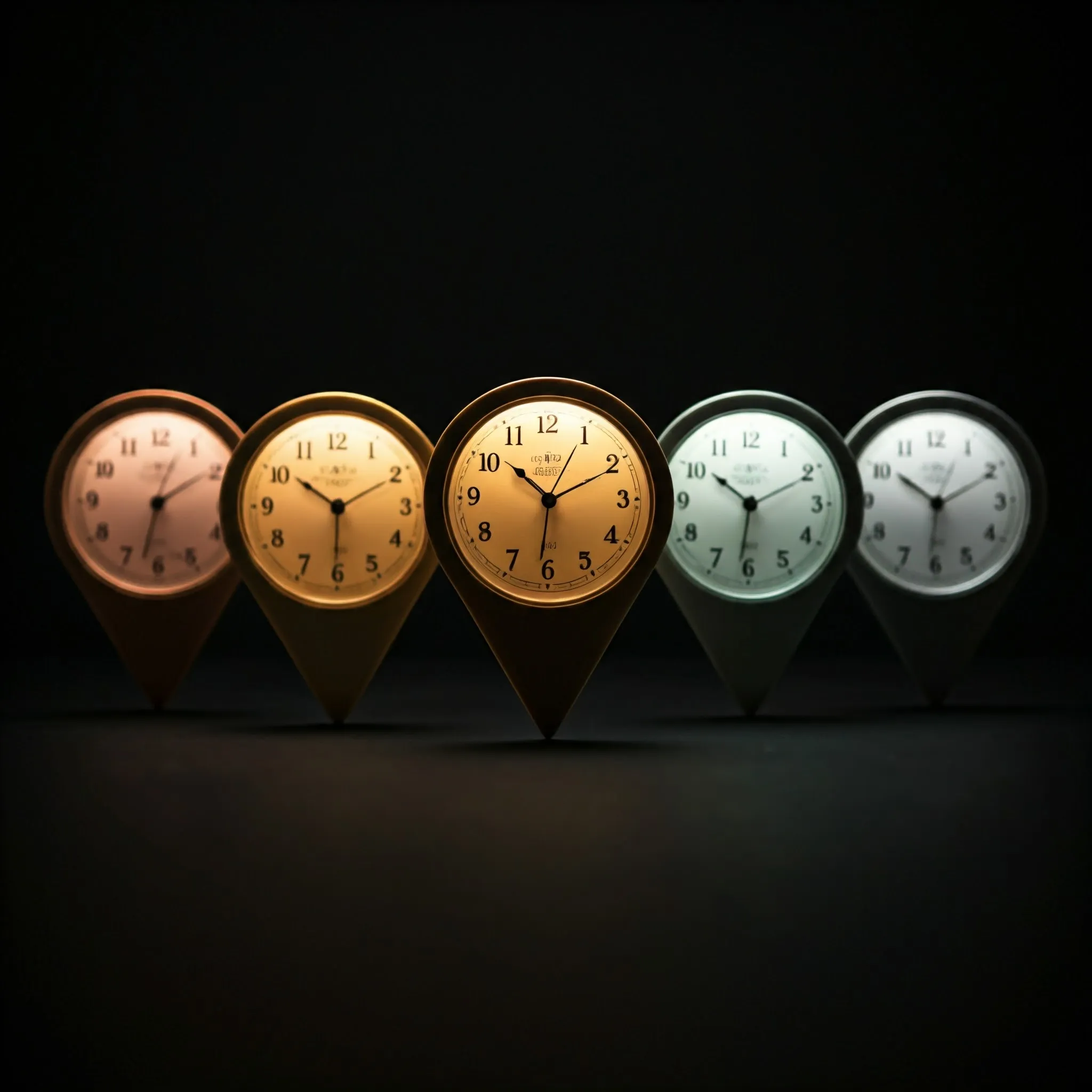 A series of times, with the minimum time difference glowing softly between the times.