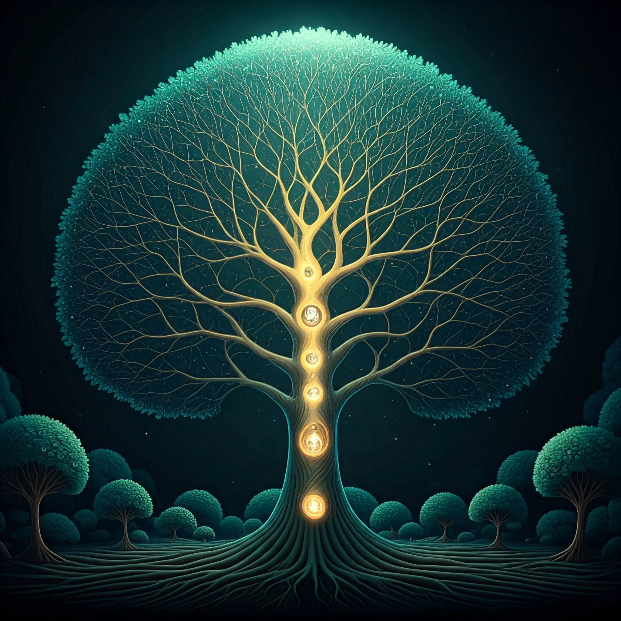 An N-ary tree where each node is visited in preorder, with each visit softly glowing as the nodes are explored.