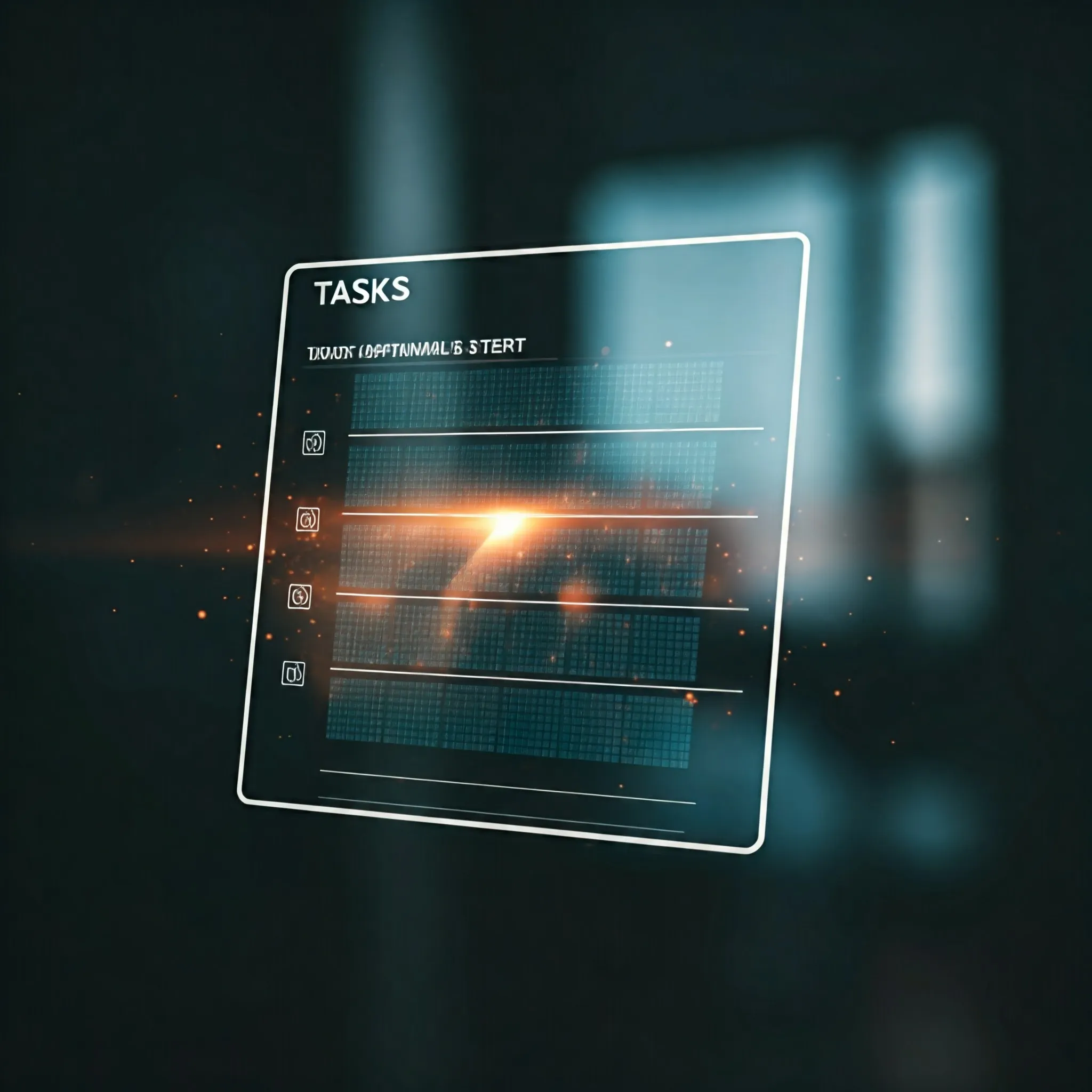 A glowing task list where tasks are scheduled, with optimal scheduling steps softly illuminating.
