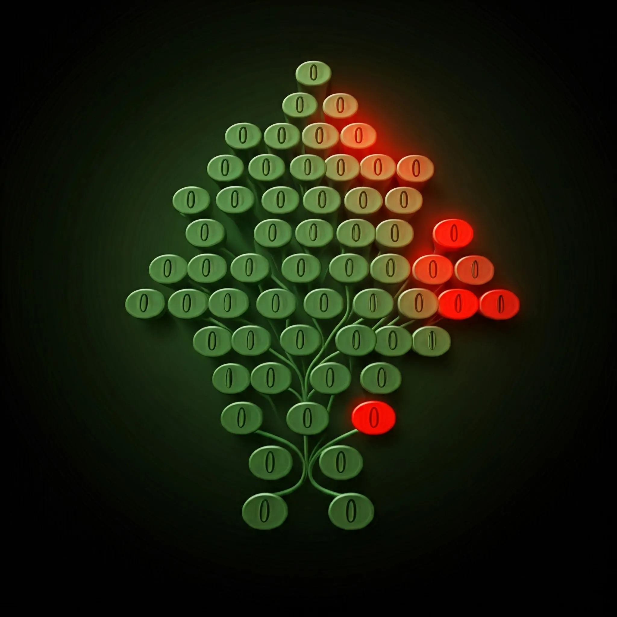 A binary tree where a new row is being added, with the new row glowing as it is inserted.