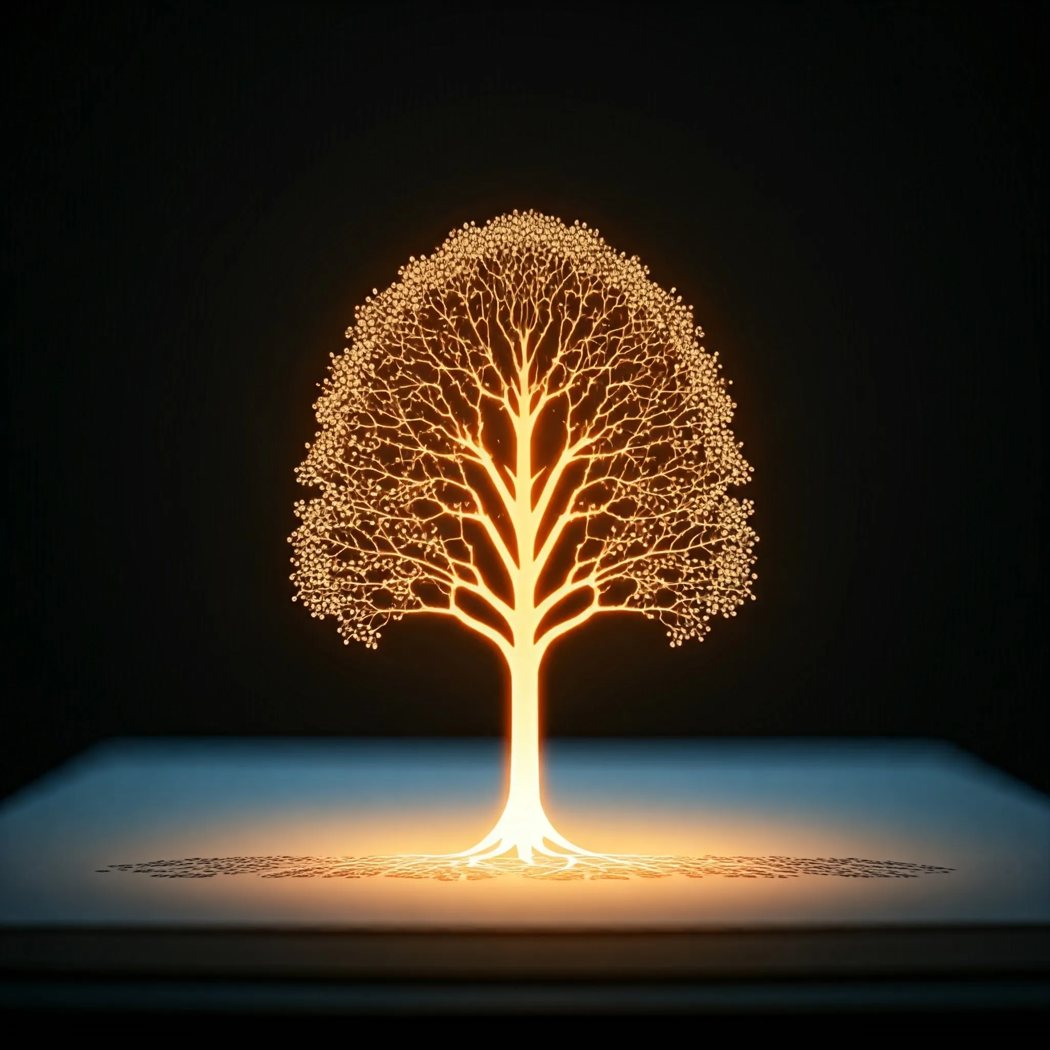 A binary tree where nodes are printed visually, with the structure softly glowing as it is printed.