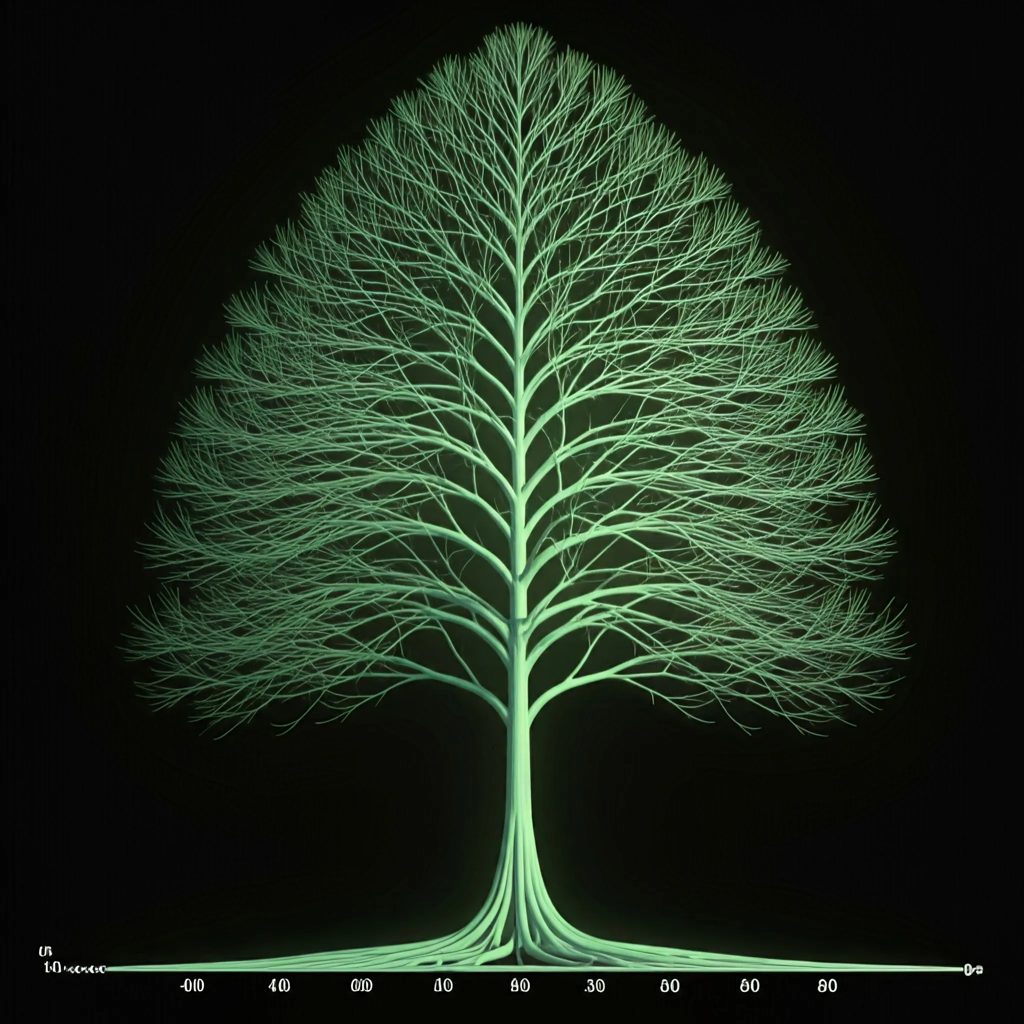 A binary tree where the maximum width is highlighted, with the width softly glowing as it’s measured.