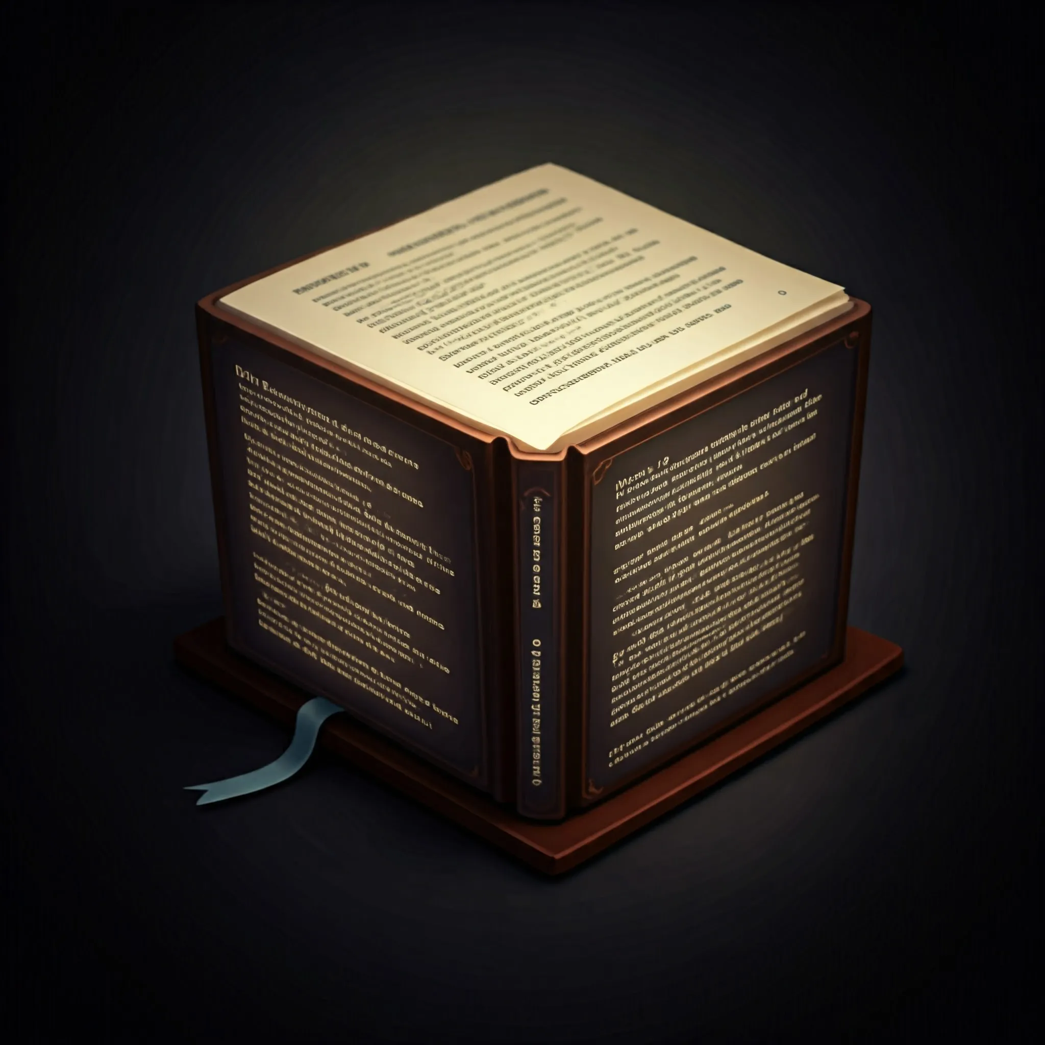 A glowing dictionary where each word is stored and retrieved, with each word softly glowing as it’s found.