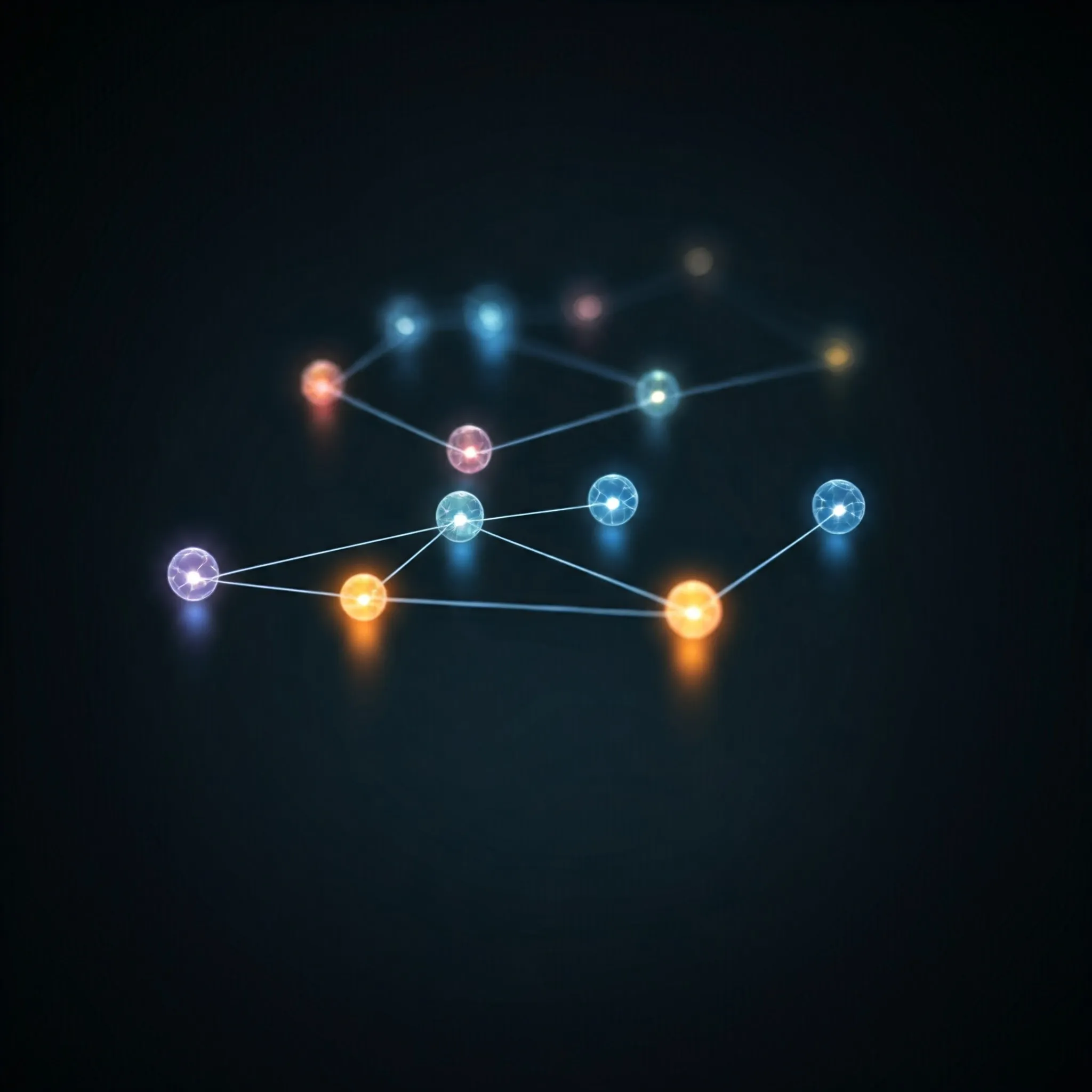 A glowing linked list where each node is linked and highlighted softly as it’s connected.