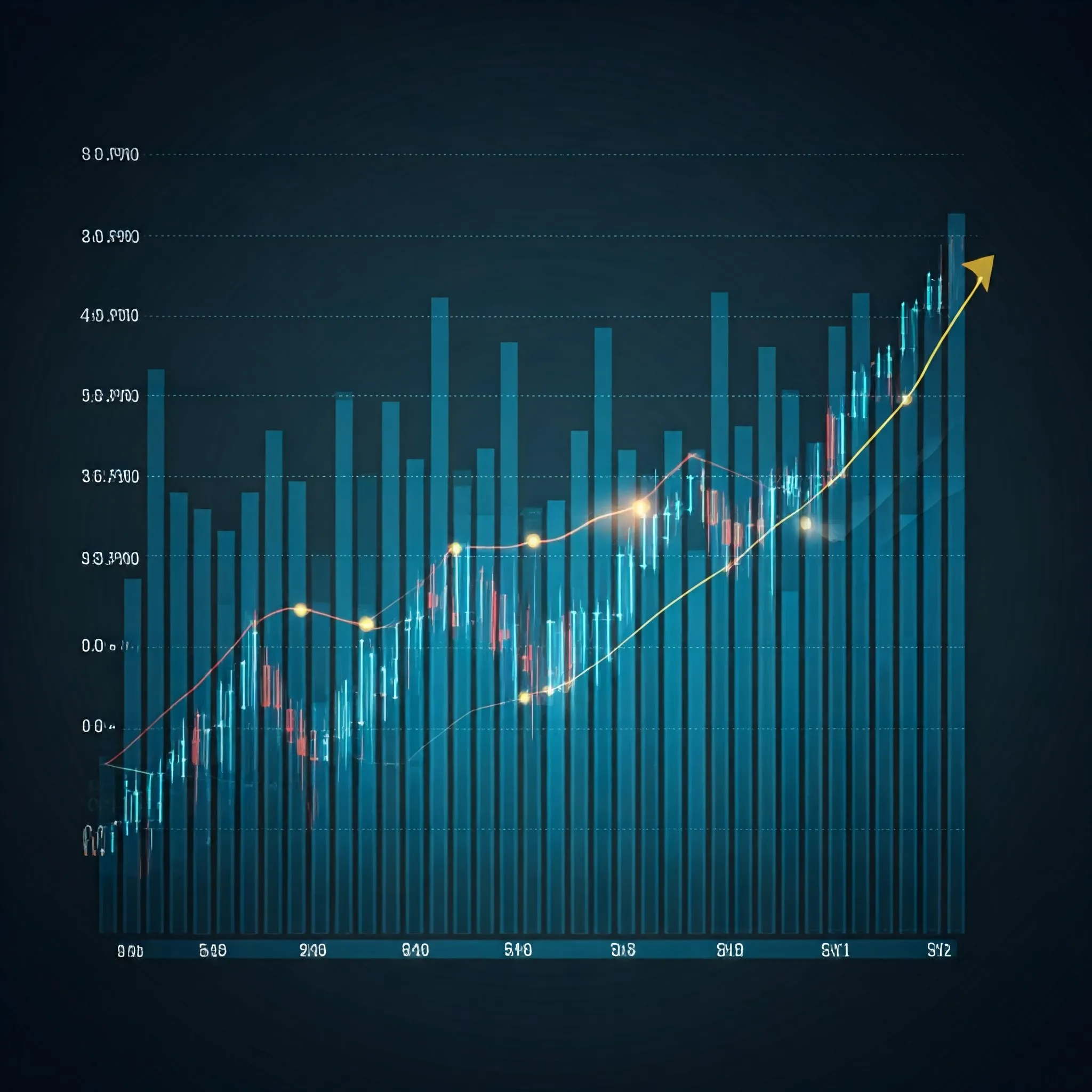 A stock price chart where the best time to buy and sell is highlighted, with the optimal prices softly glowing.