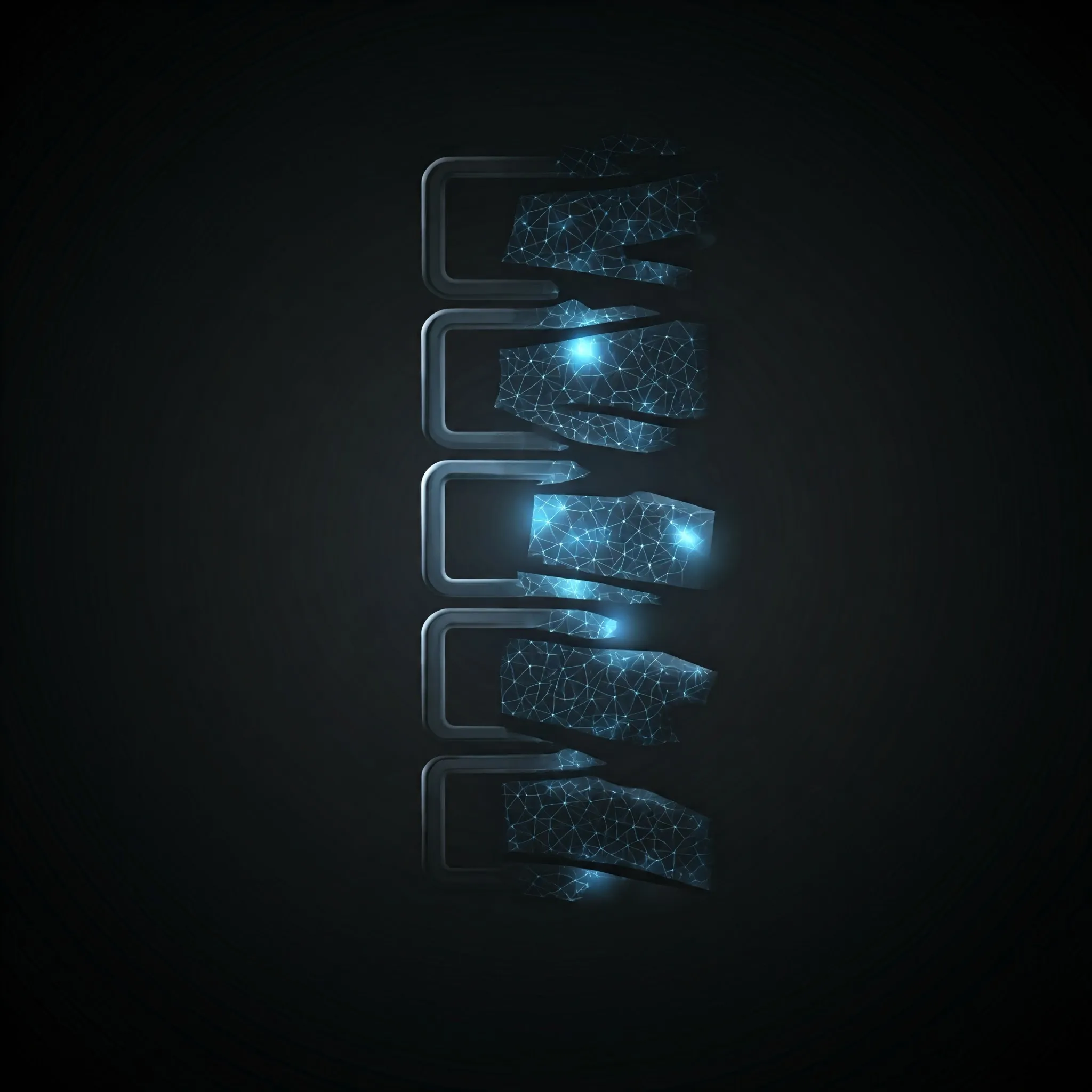 A linked list being split into parts, with each split segment softly glowing as it’s separated.