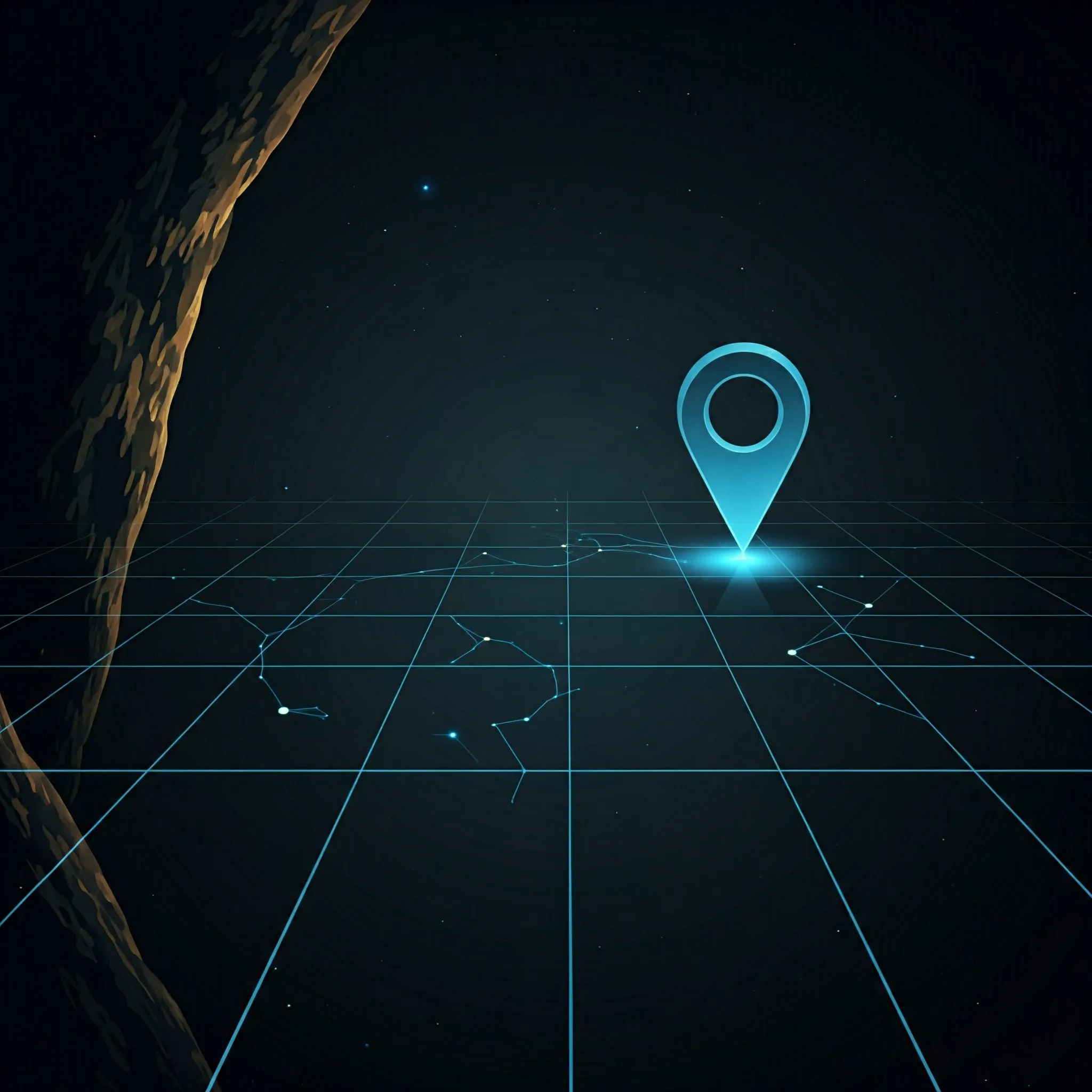 A soft, glowing grid with a pinpoint highlighting the search area.