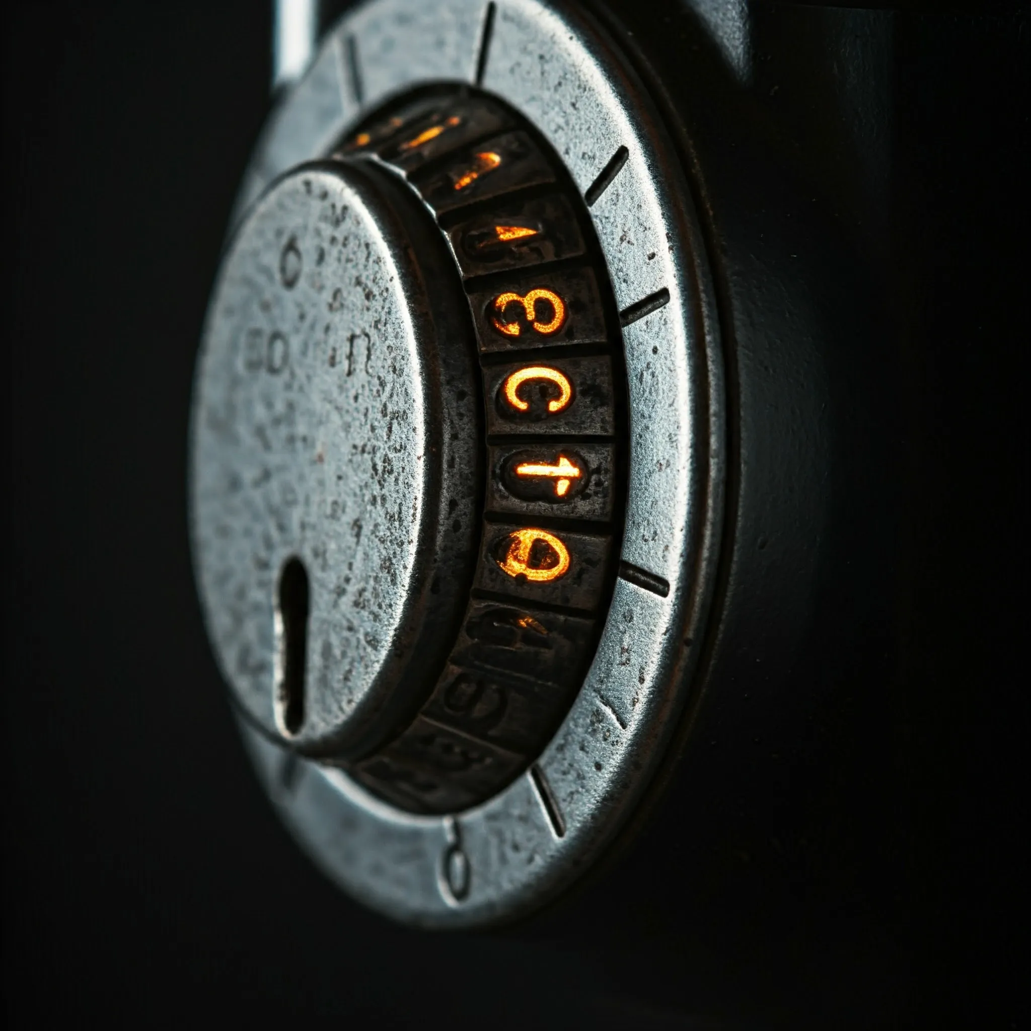 A lock with combination digits, where each correct digit softly glows as it’s guessed correctly.