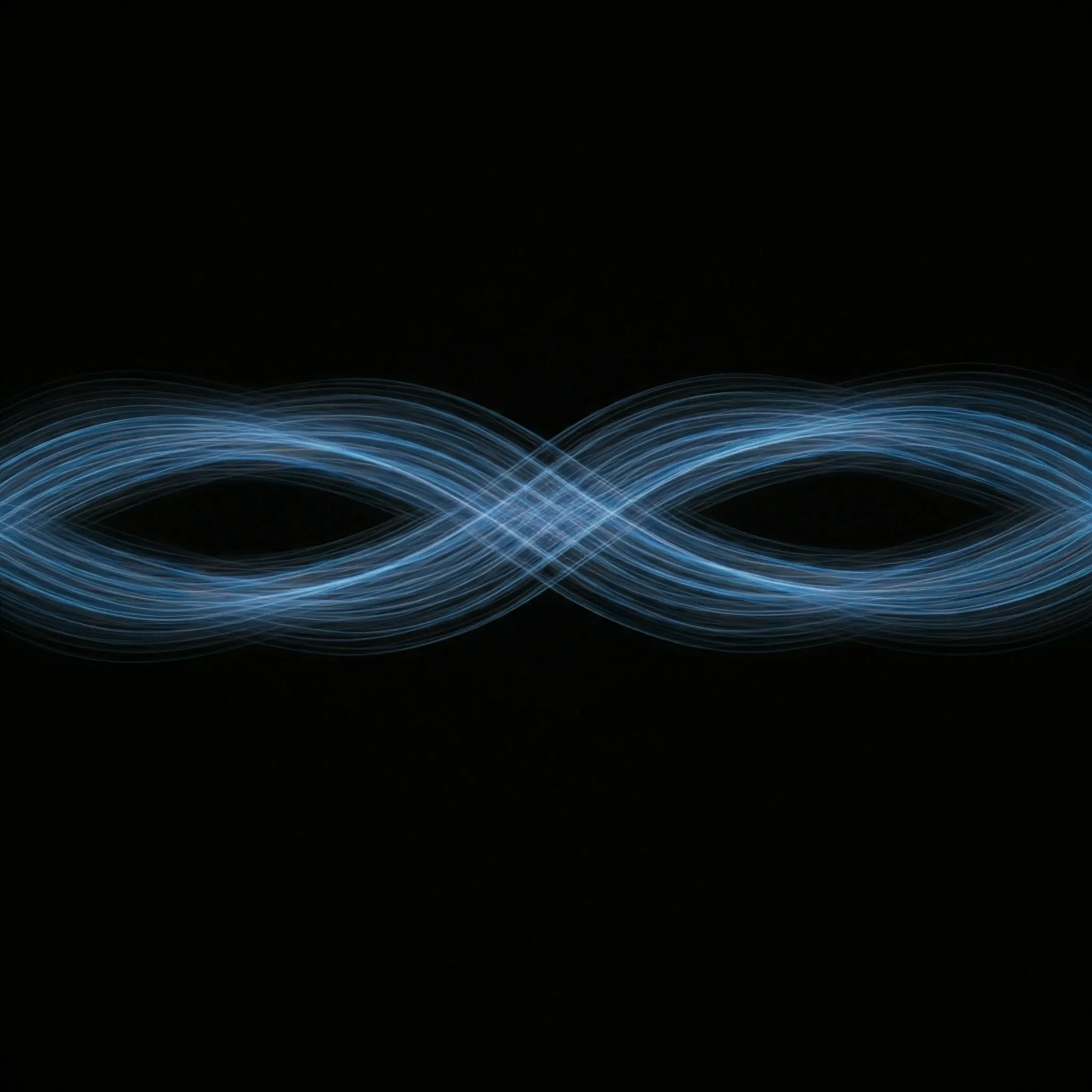 Two glowing strings weaving together in an intricate, peaceful interleaving pattern.