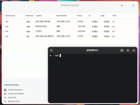 Network Monitor demo on GNOME Desktop on Linux