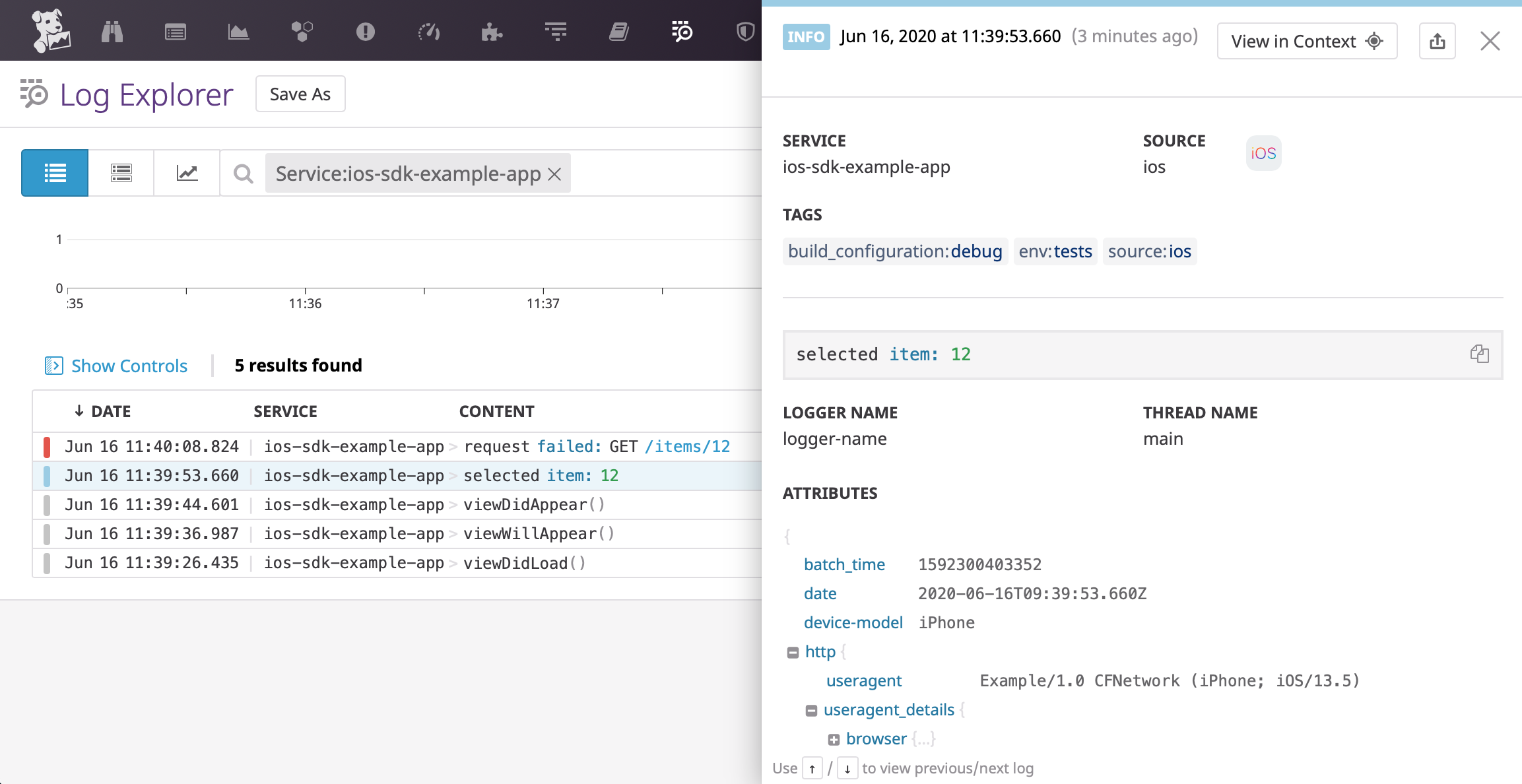 Datadog iOS Log Collection