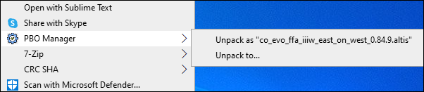 Unpack PBO context menu