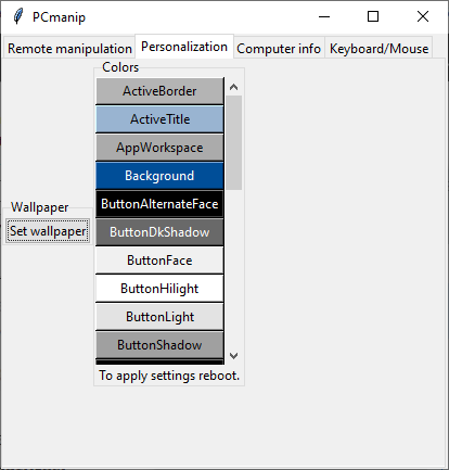 personaliztion window