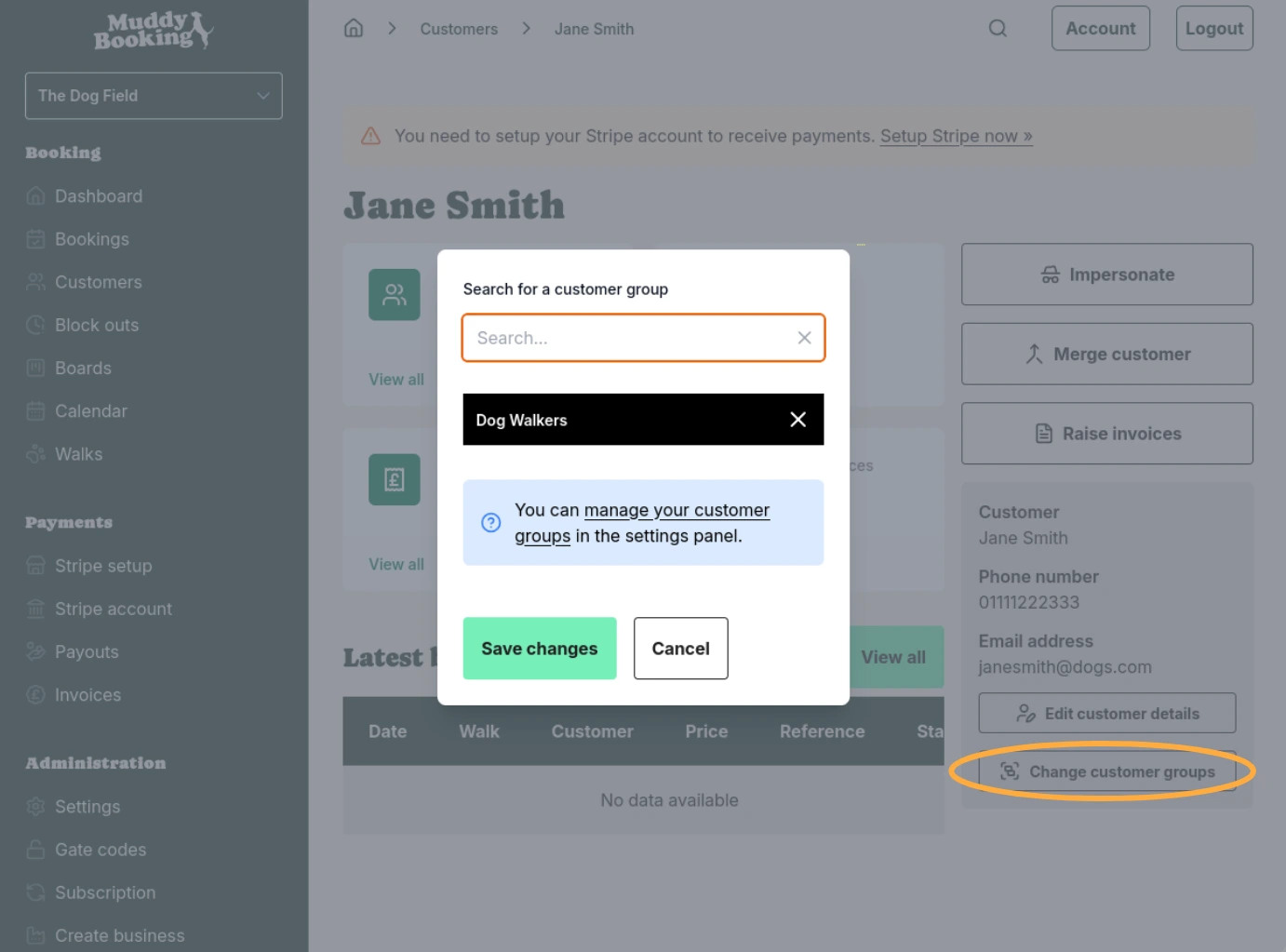 Assigning a customer to the Dog Walkers group