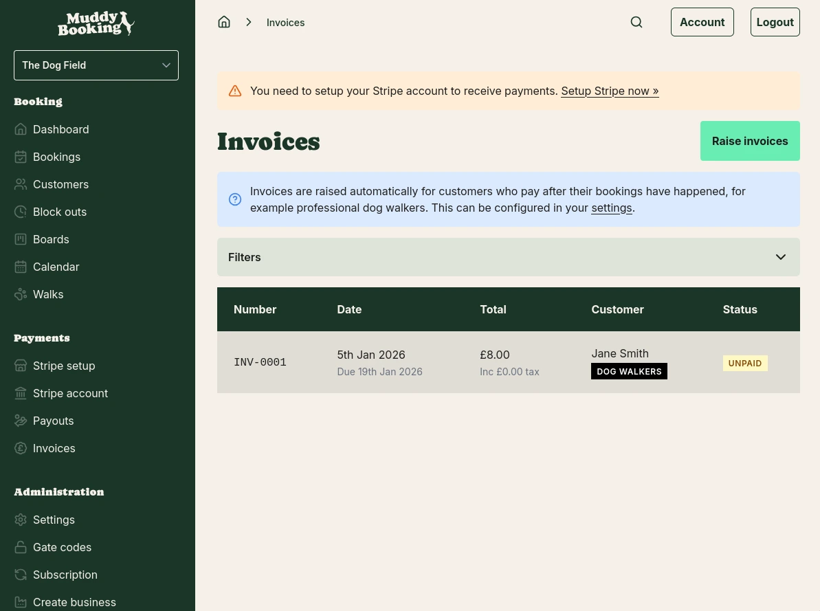 Invoices list page