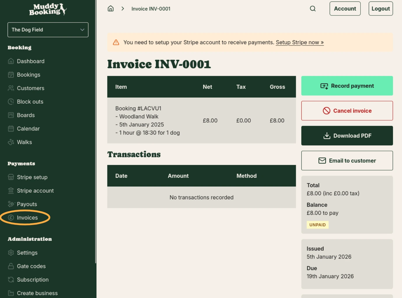 Invoice detail page