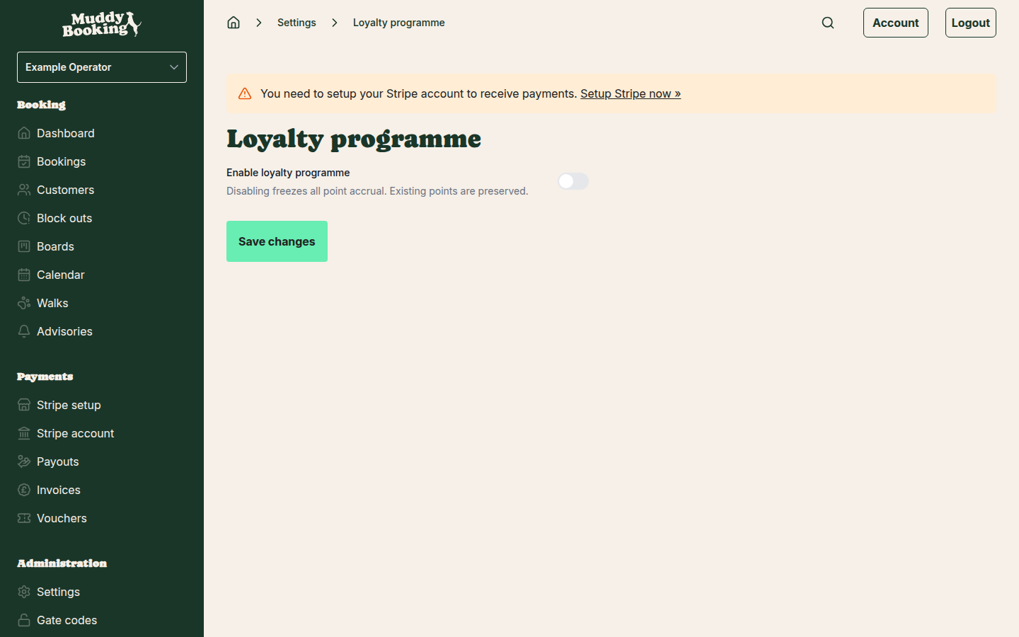 Loyalty programme enabled state