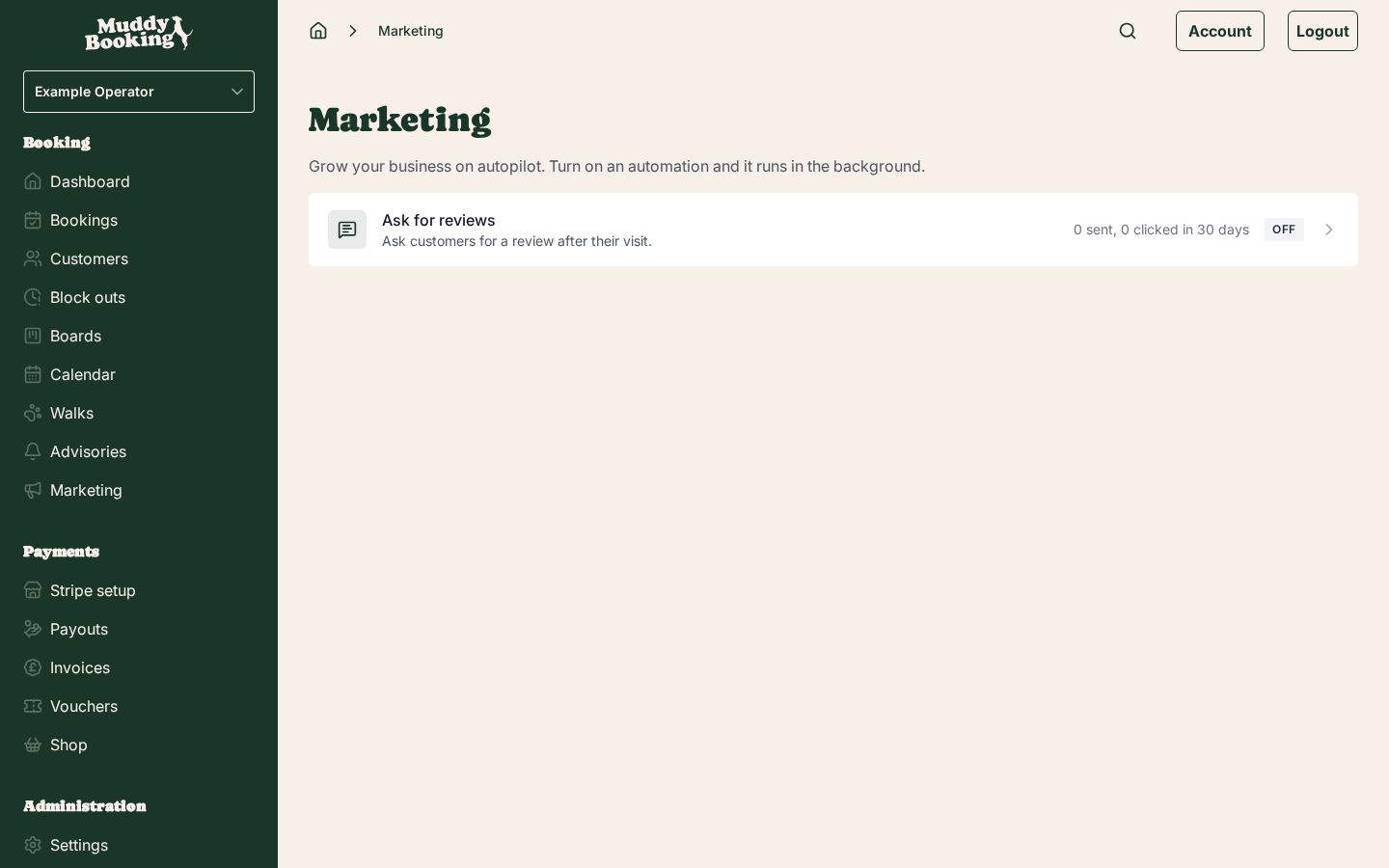 Marketing page showing the Ask for reviews automation